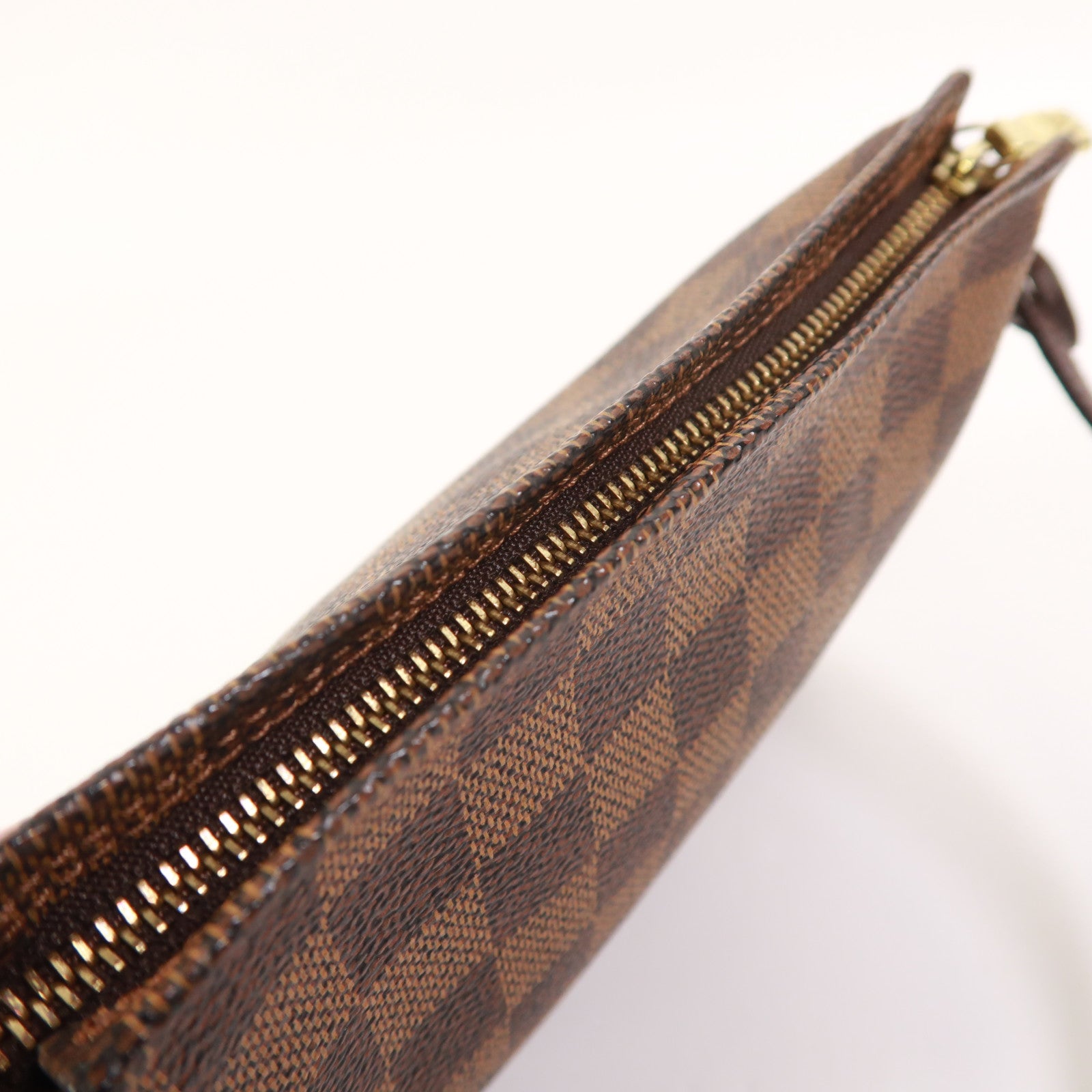 LOUIS VUITTON Damier Trousse Makeup Accessory Pouch金扣手挽袋棕色