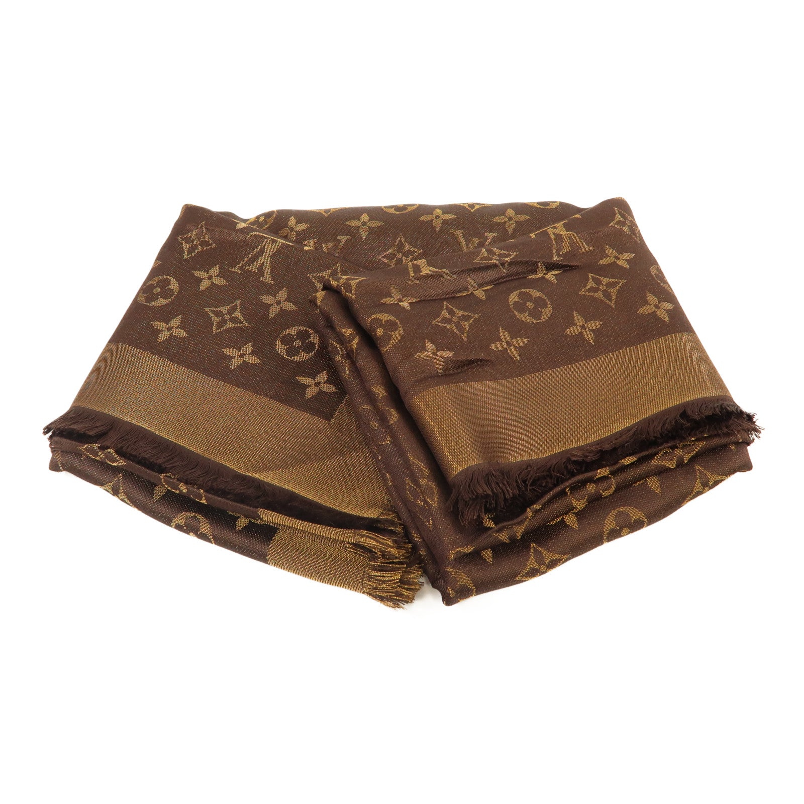 LOUIS VUITTON 絲質/人造絲Monogram Shine披肩啡色