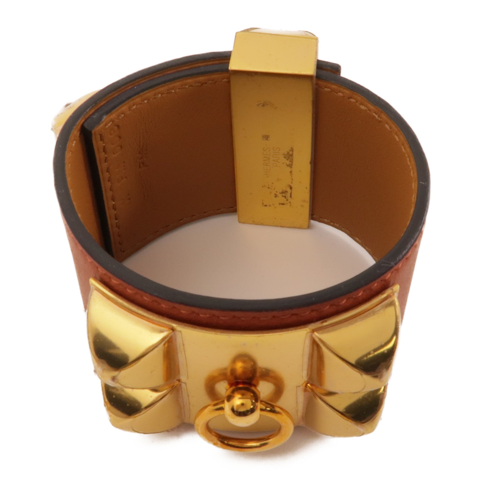 HERMES Swift皮革CDC金扣手鐲棕色