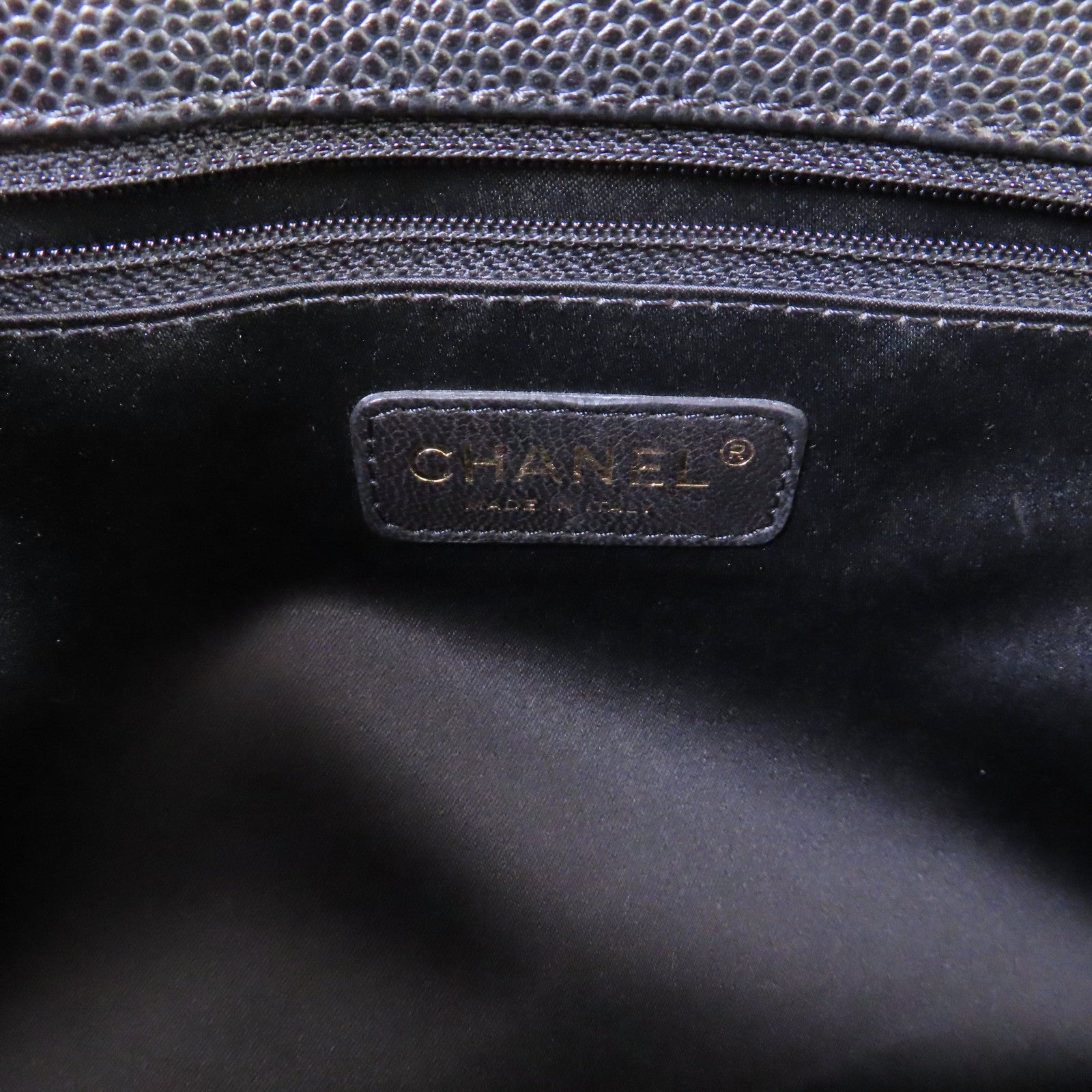 CHANEL 菱格Caviar皮革GST Chain Shoulder Bag金扣鏈帶肩背袋黑色