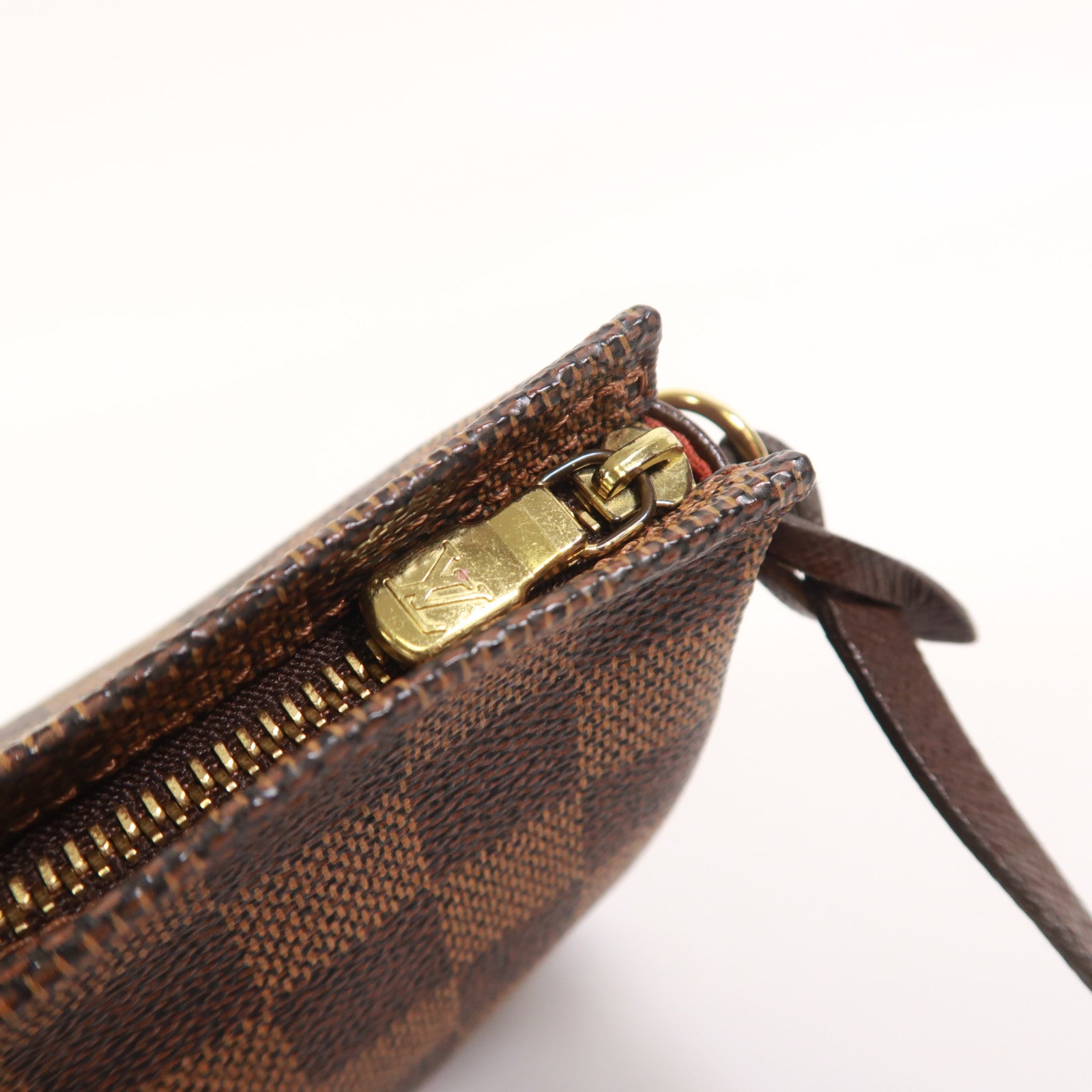 LOUIS VUITTON Damier Trousse Makeup Accessory Pouch金扣手挽袋棕色