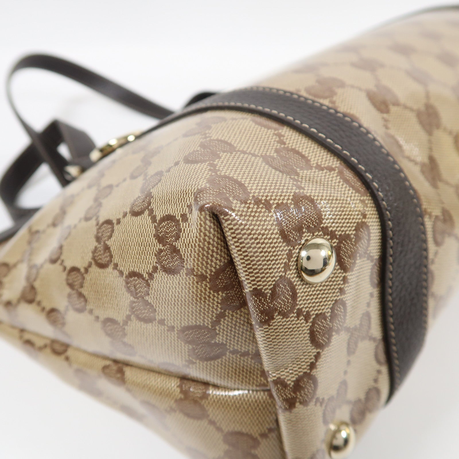 GUCCI 塗層帆布Shoulder Tote金扣肩背袋啡色
