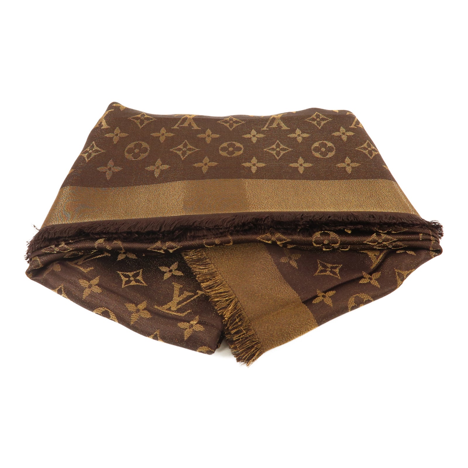 LOUIS VUITTON 絲質/人造絲Monogram Shine披肩啡色