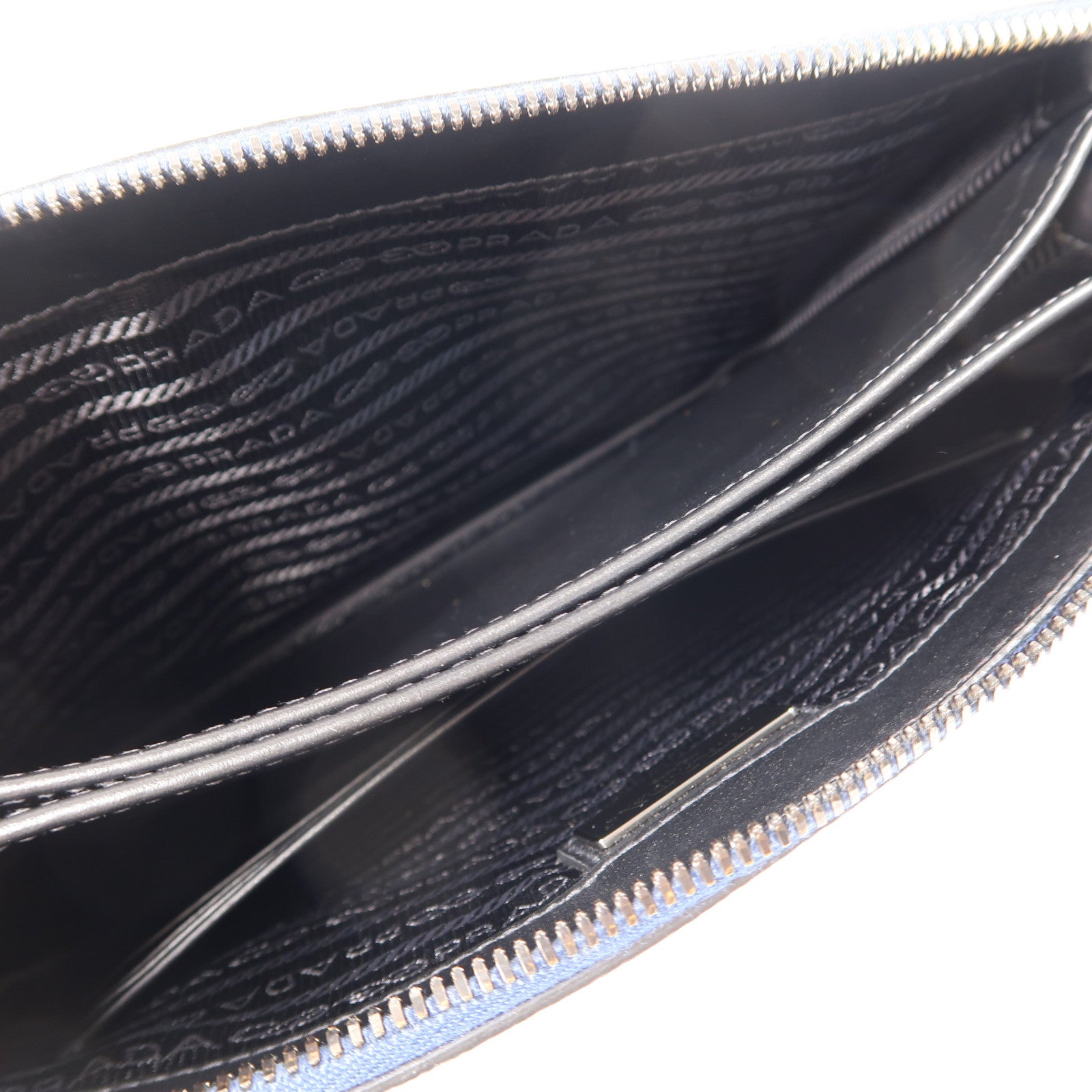 PRADA 牛皮皮革Clutch Bag銀扣手拿包藍色