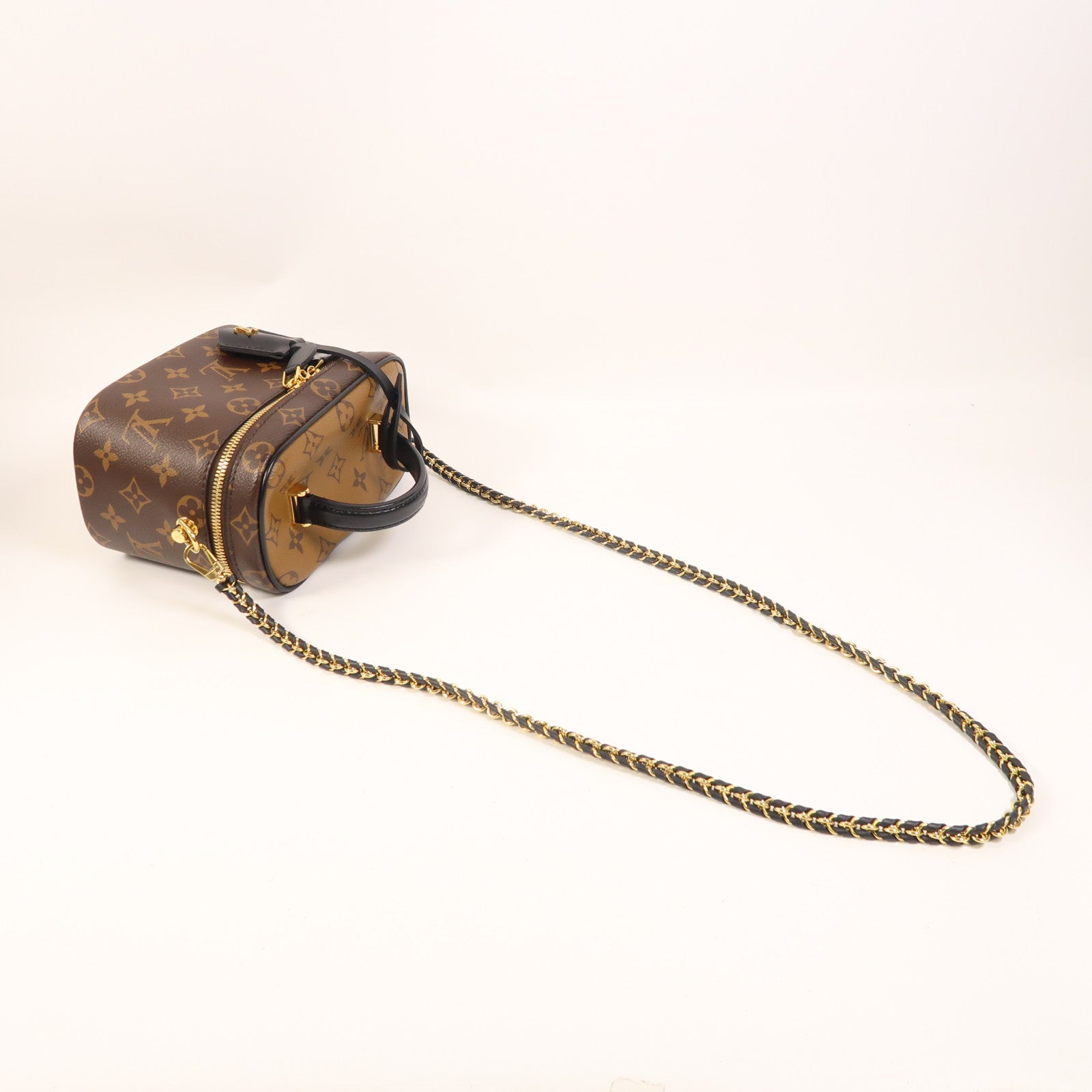 LOUIS VUITTON Monogram Reverse Vanity PM金扣手挽肩背兩用袋棕色