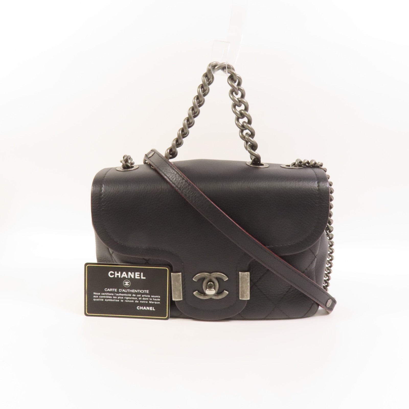 CHANEL 牛皮皮革2 Way Shoulder銀扣手挽肩背兩用袋