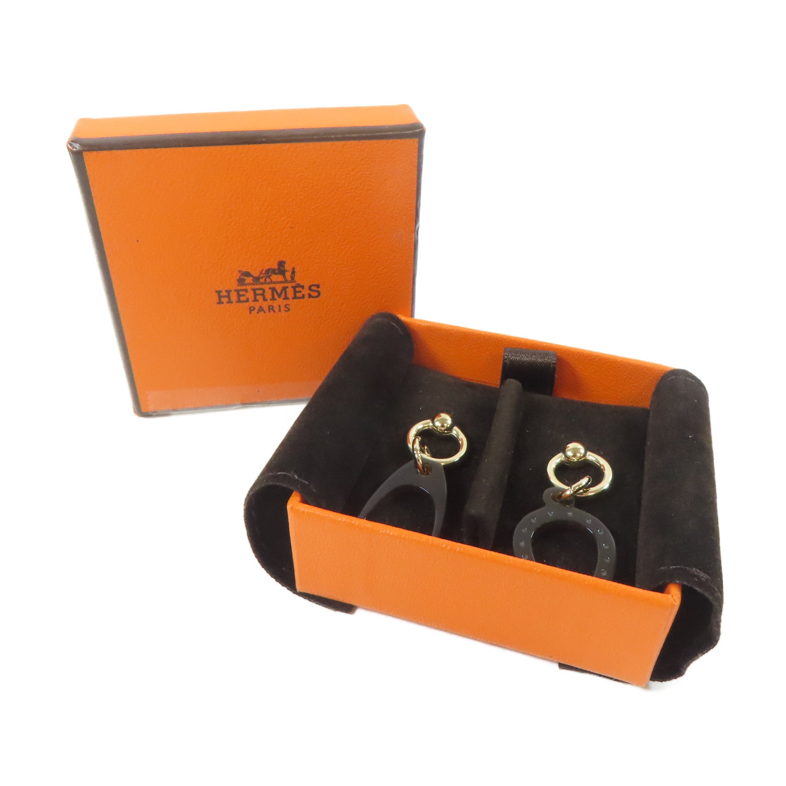 HERMES 【激減優惠】Horn/金屬Pierced Earring耳環啡色/金色