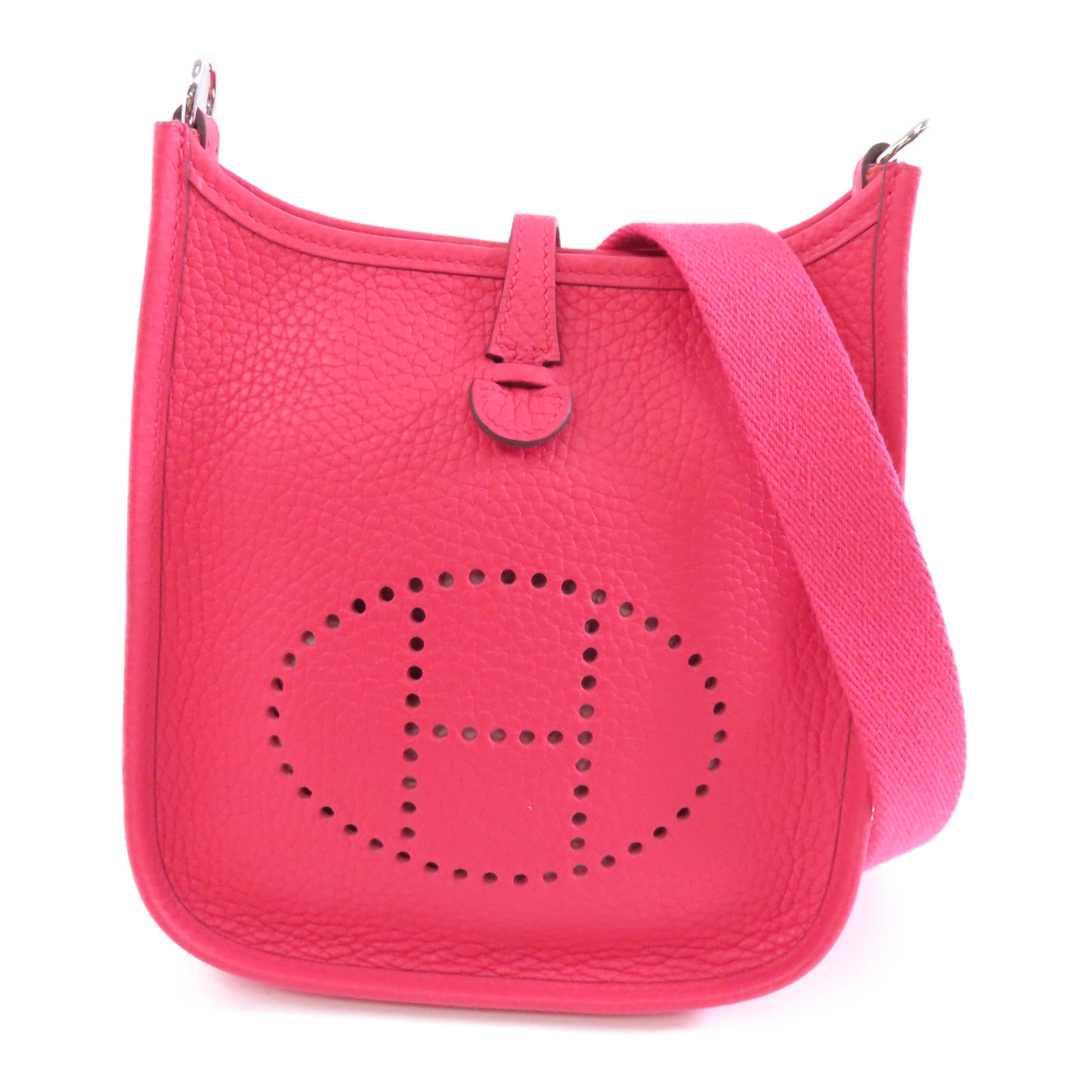 HERMES Clemence皮革Evelyne TPM銀扣肩背袋Rose Extreme/粉紅色
