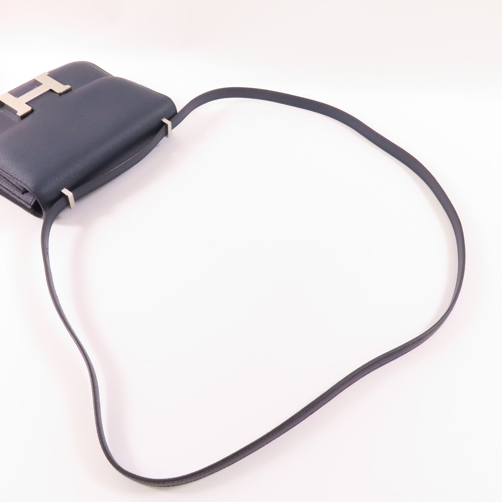 HERMES Epsom皮革Constance Mini 銀扣肩背袋Blue Indigo