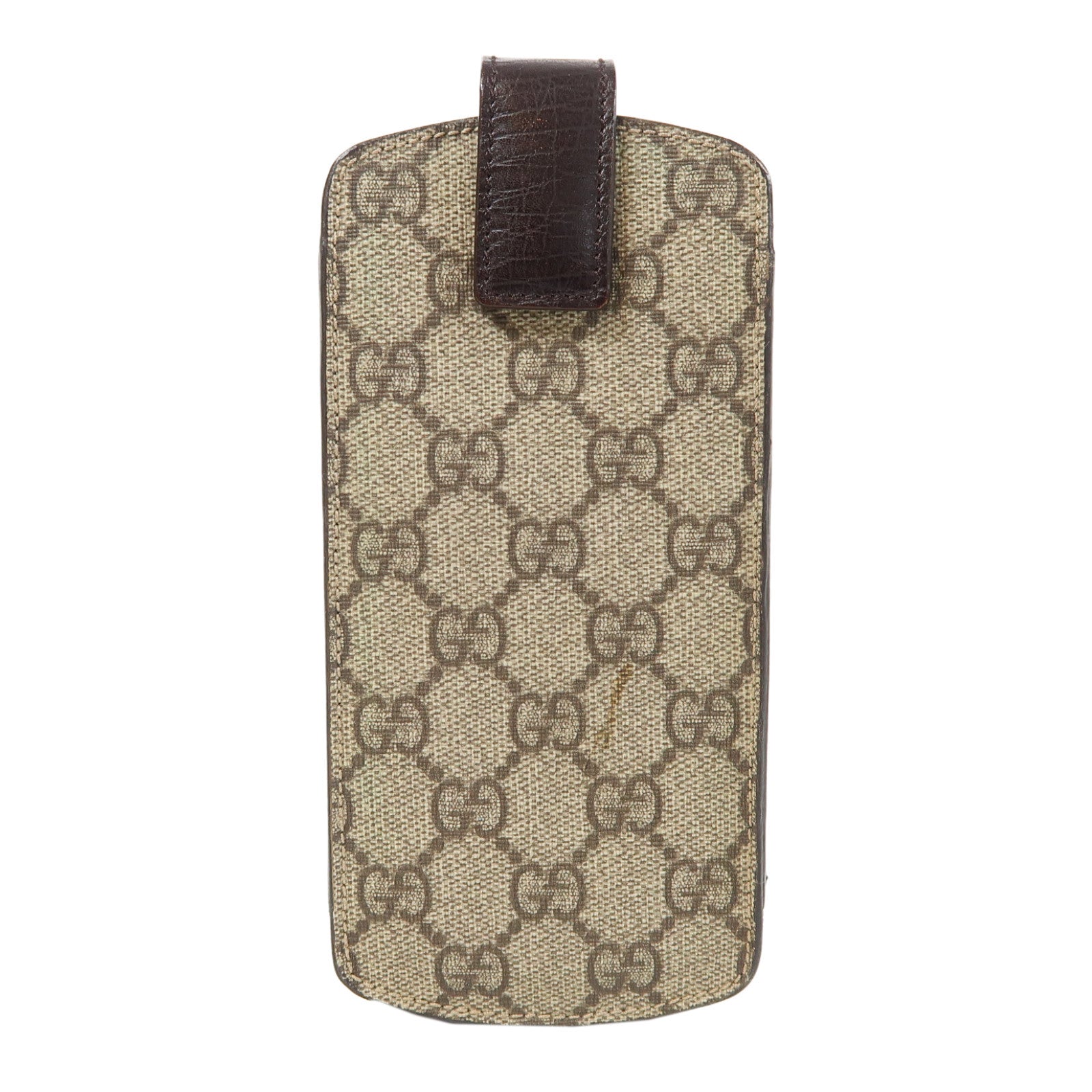 GUCCI 塗層帆布Phone Holder銀扣手機套棕色