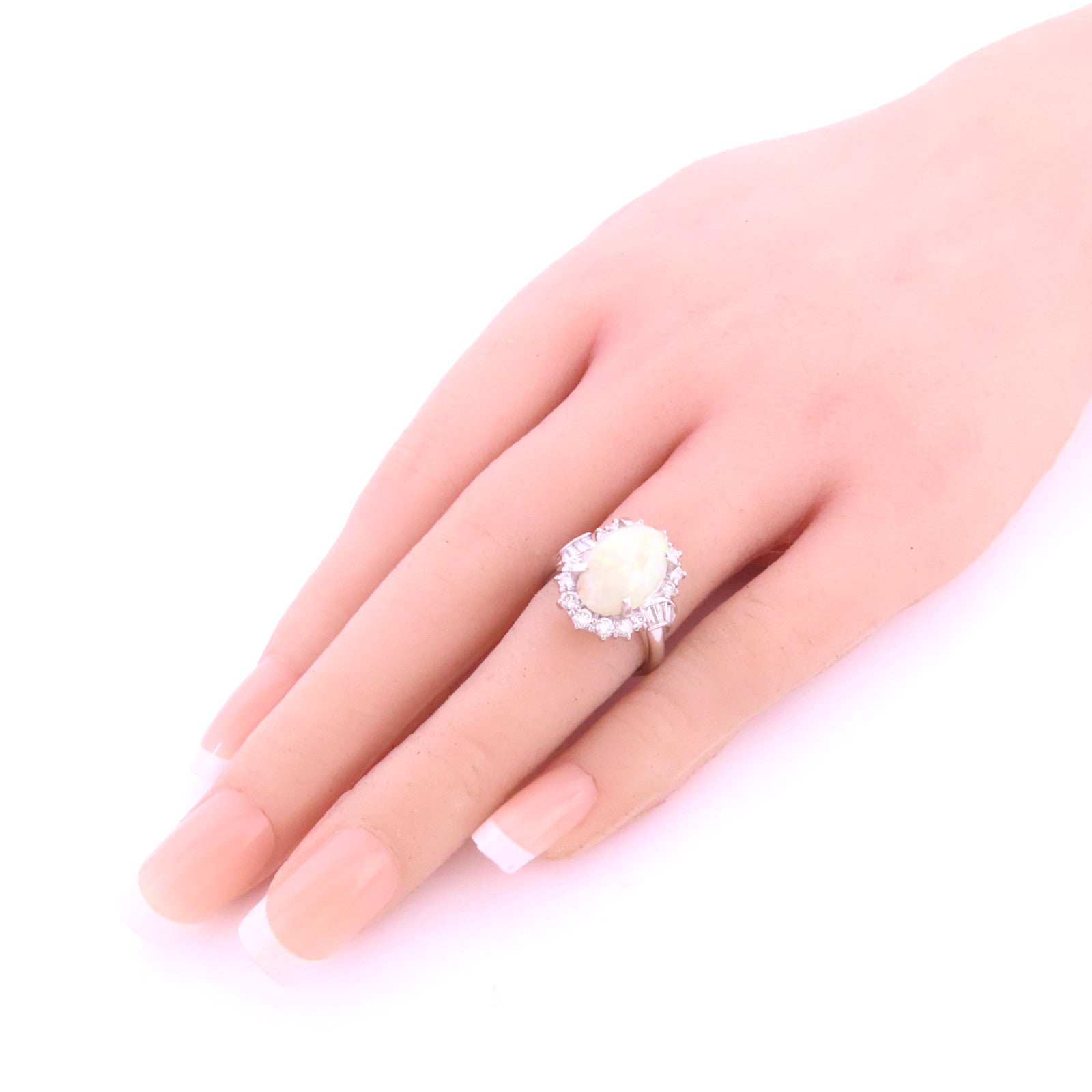 JEWELRY PT900鉑金/白蛋白石/鑽石White Opal Diamond Ring戒指US#4.5