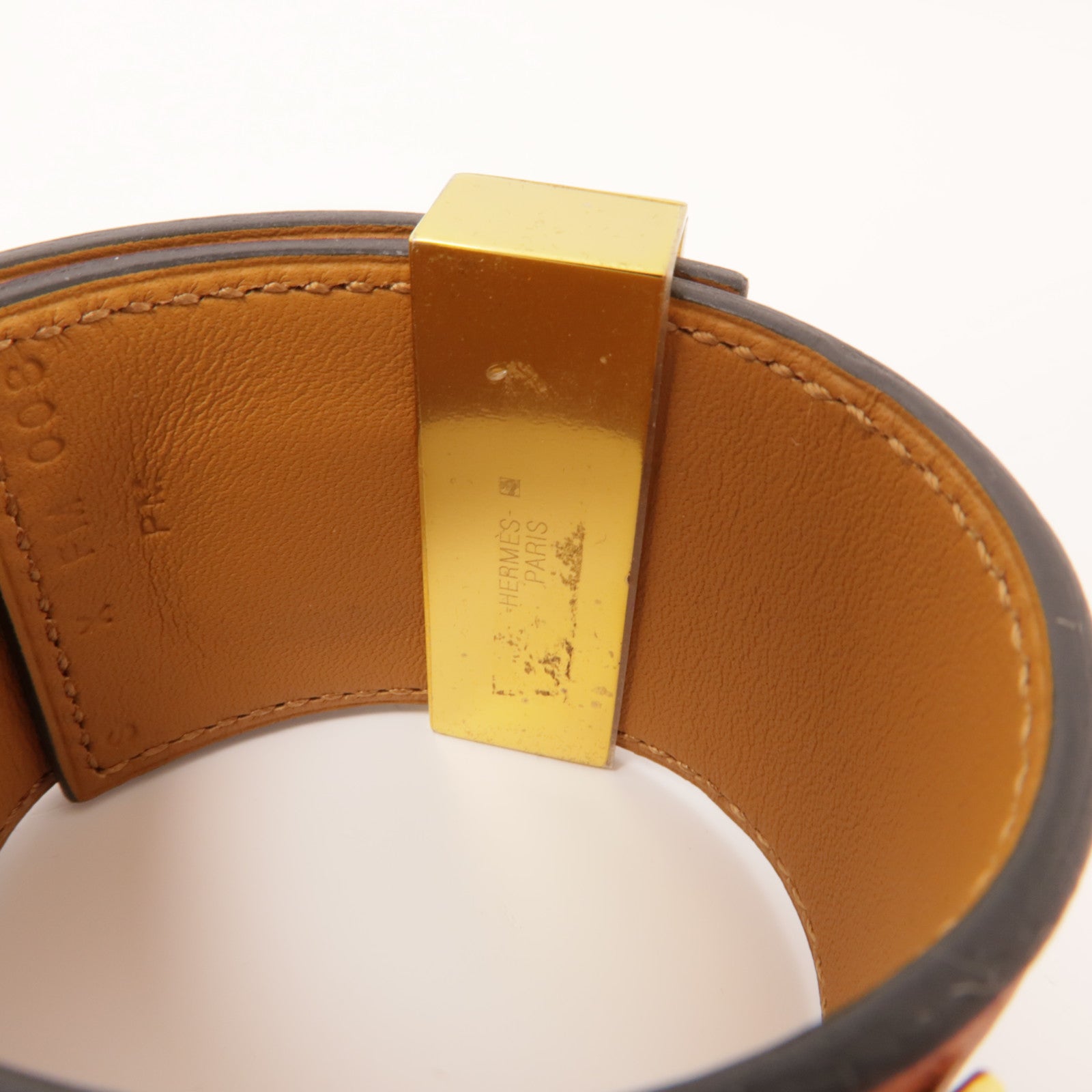 HERMES Swift皮革CDC金扣手鐲棕色