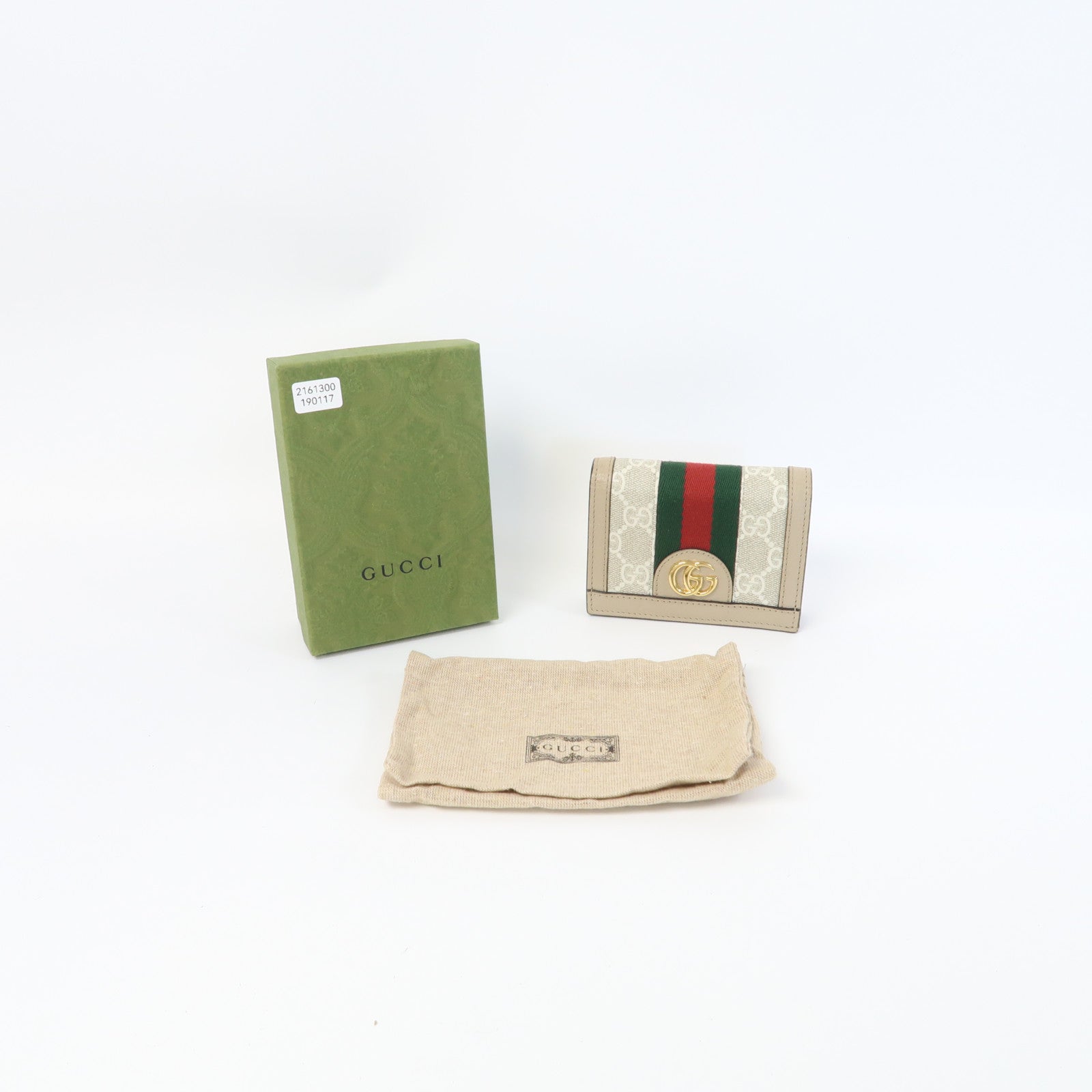 GUCCI 塗層帆布Ophidia GG Wallet金扣錢包米色/白色