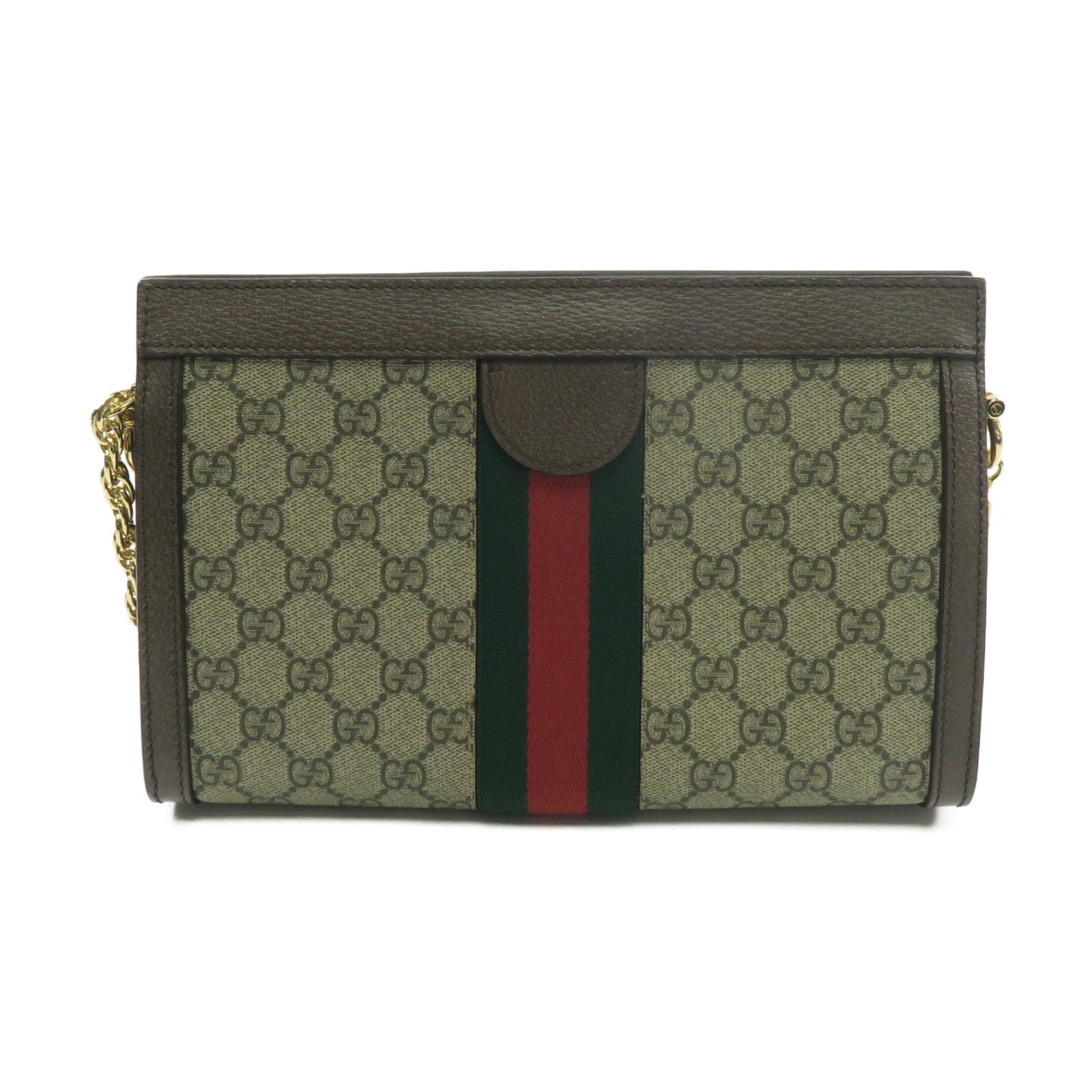 GUCCI 塗層帆布Ophidia金扣鏈帶肩背袋啡色