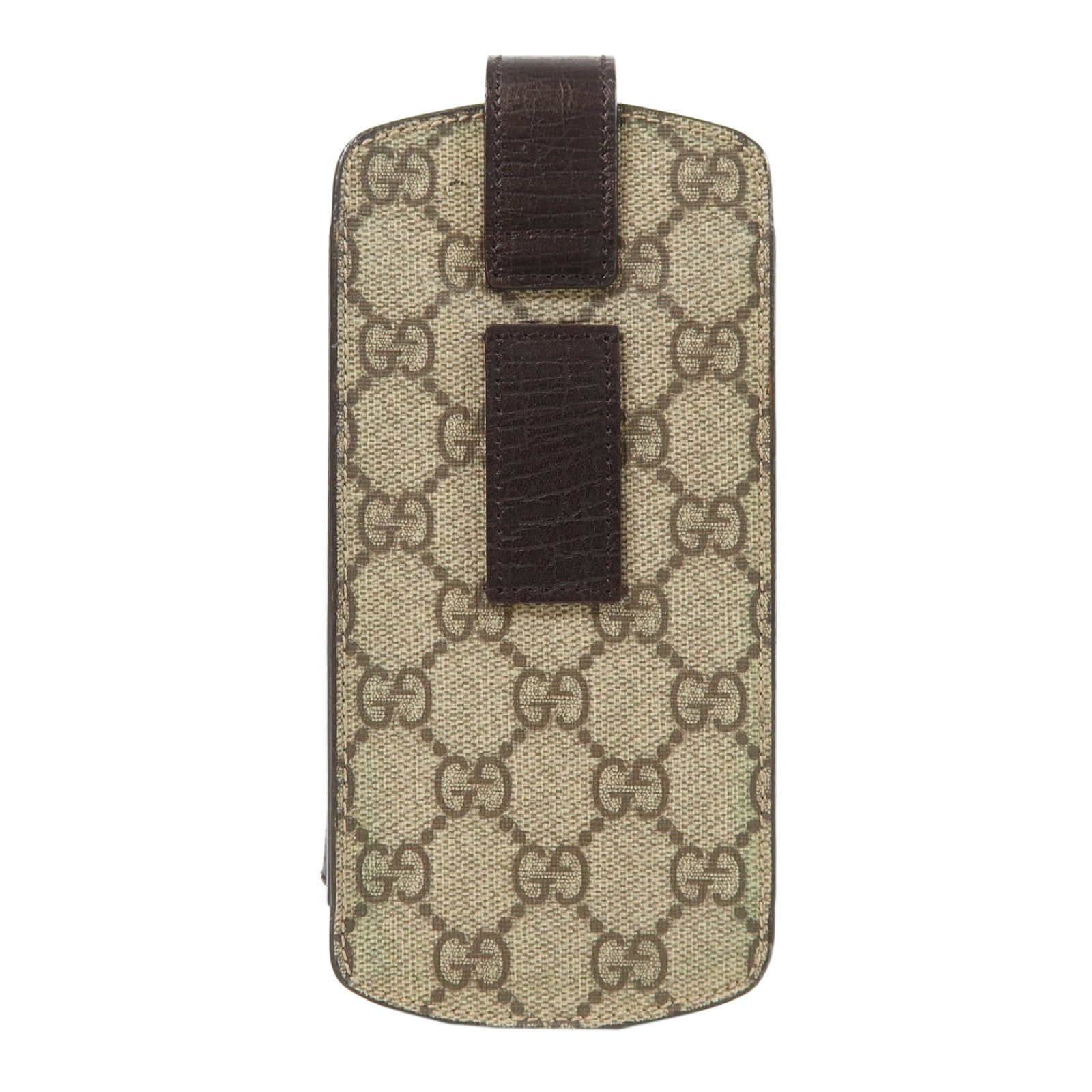 GUCCI 塗層帆布Phone Holder銀扣手機套棕色