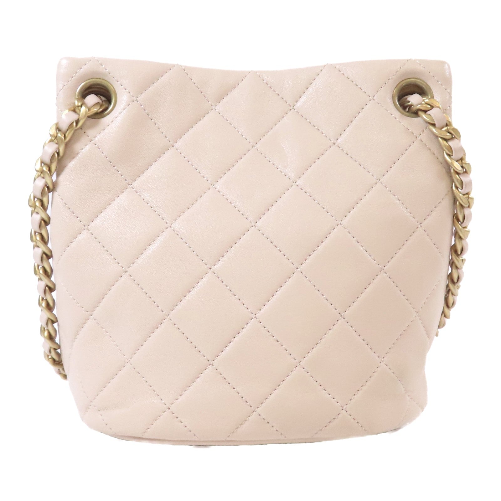 CHANEL 【激減優惠】菱格羊皮皮革Bucket Bag金扣鏈帶肩背袋米色