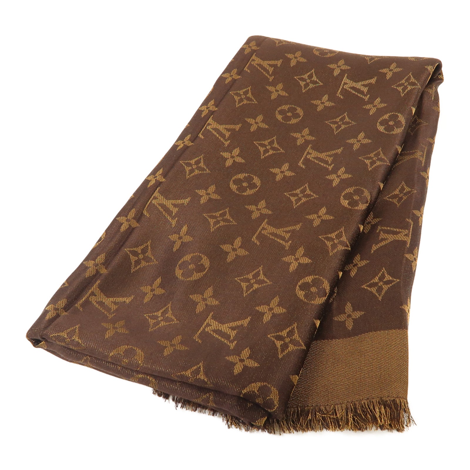 LOUIS VUITTON 絲質/人造絲Monogram Shine披肩啡色