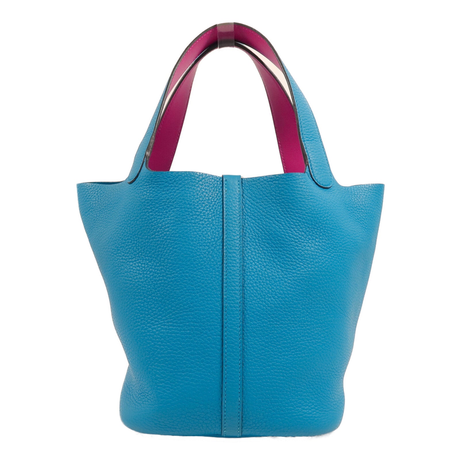 HERMES Clemence皮革Picotin MM扣手挽袋Bleu Frida/Rose Mex