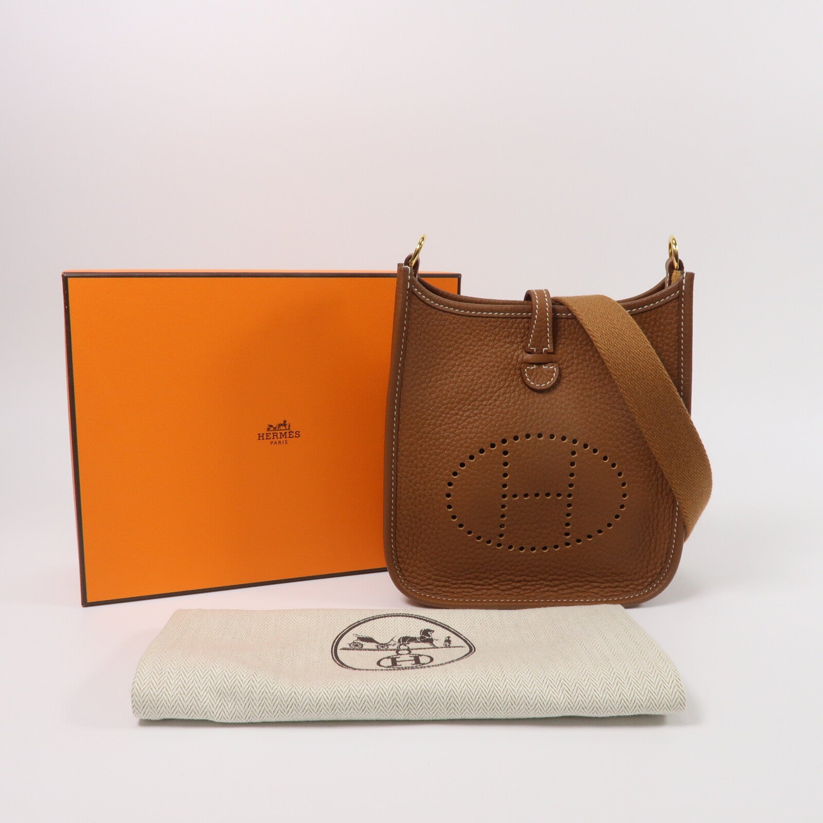 HERMES Clemence皮革Evelyne TPM肩背袋Gold