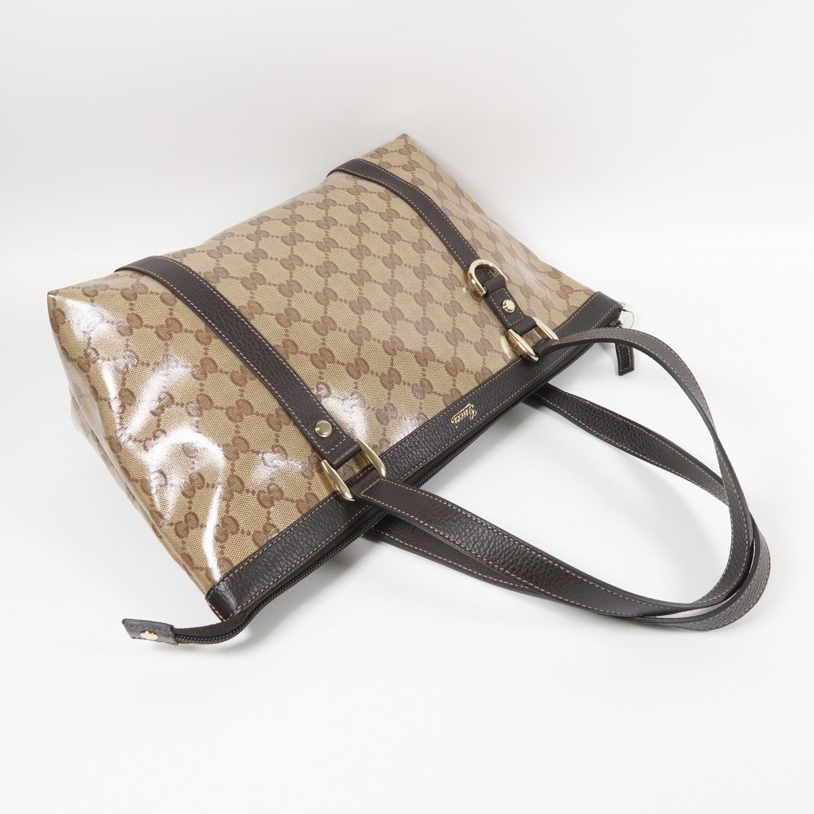 GUCCI 塗層帆布Shoulder Tote金扣肩背袋啡色