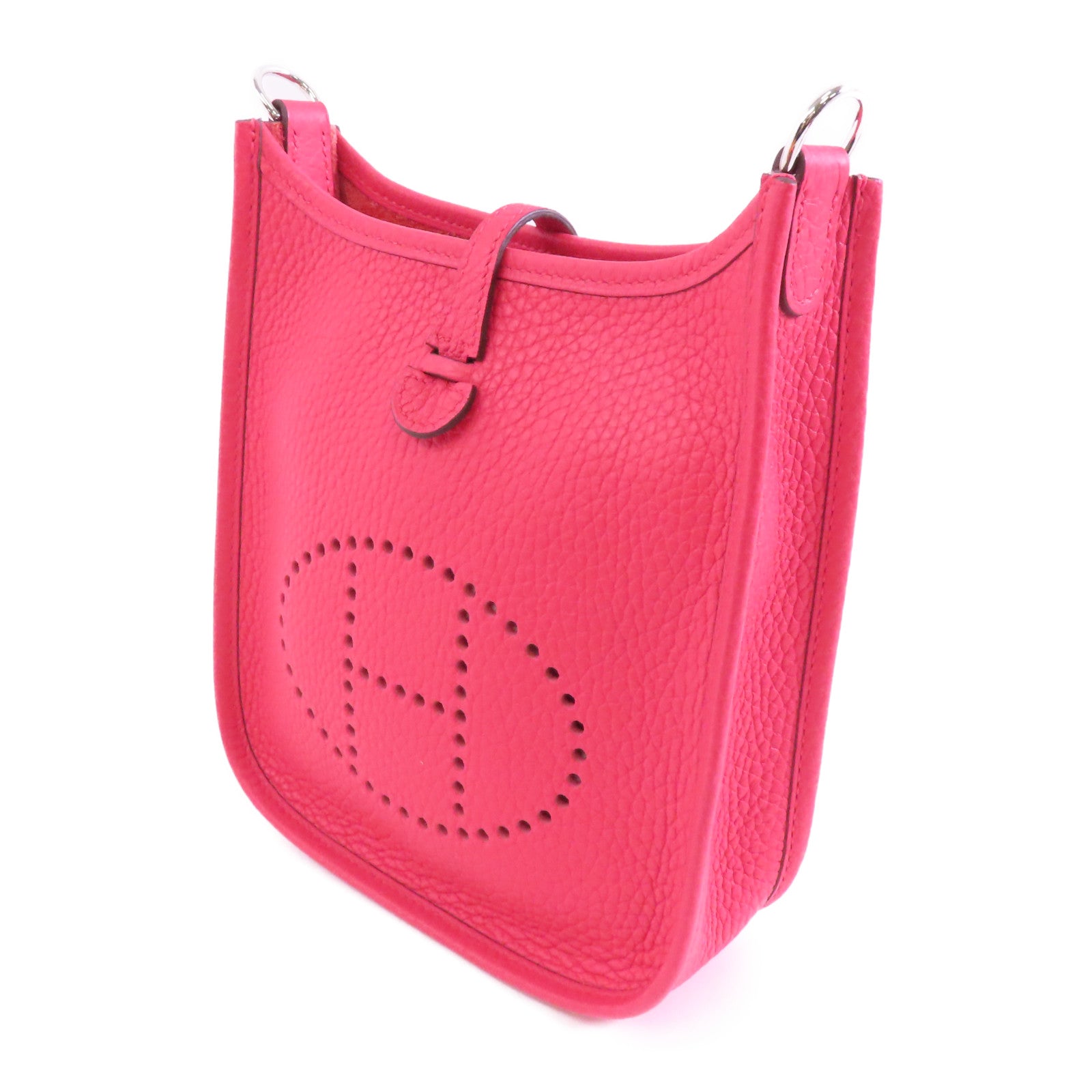 HERMES Clemence皮革Evelyne TPM銀扣肩背袋Rose Extreme/粉紅色