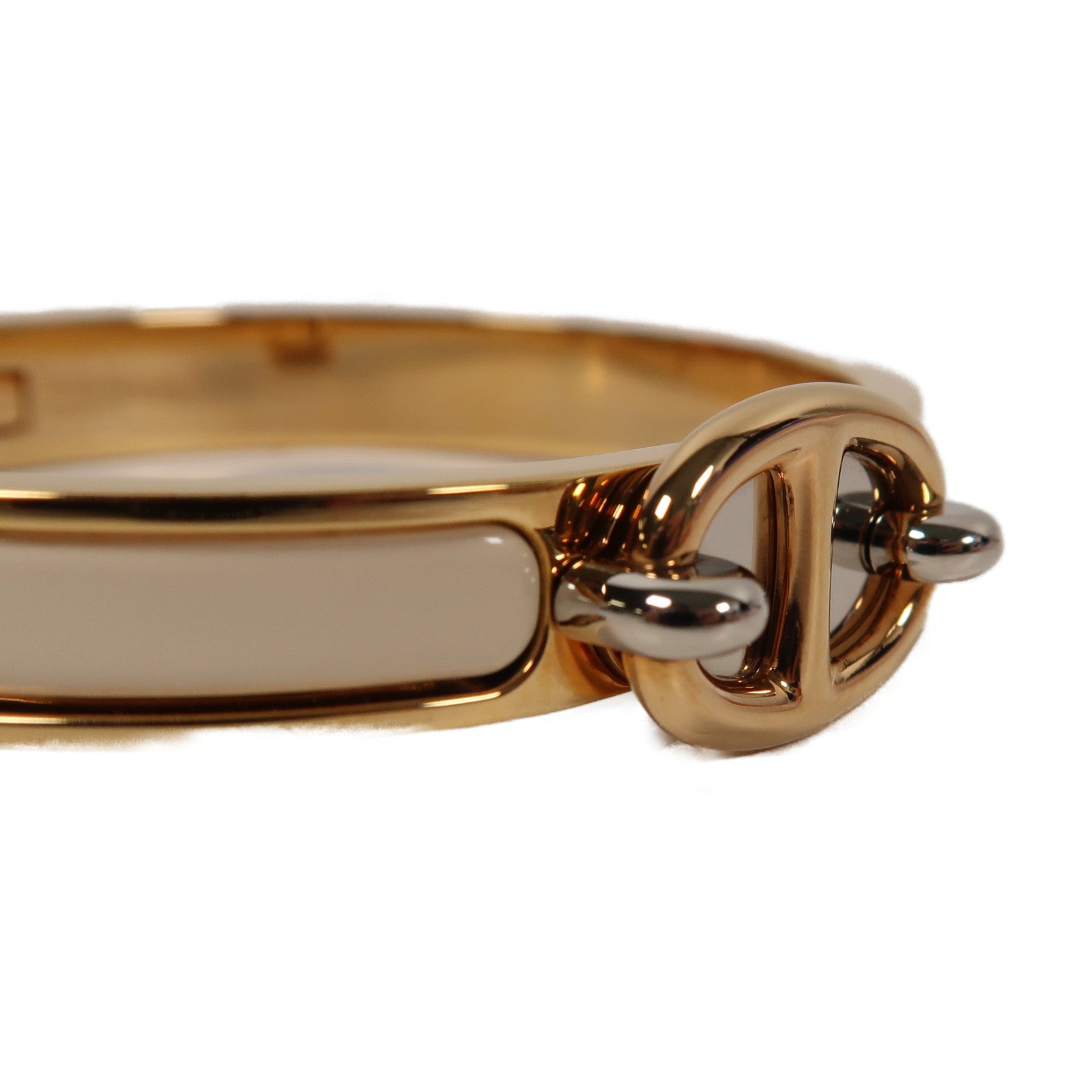 HERMES 金屬Mini Clic Chaine d'Ancre手鐲奶油白色