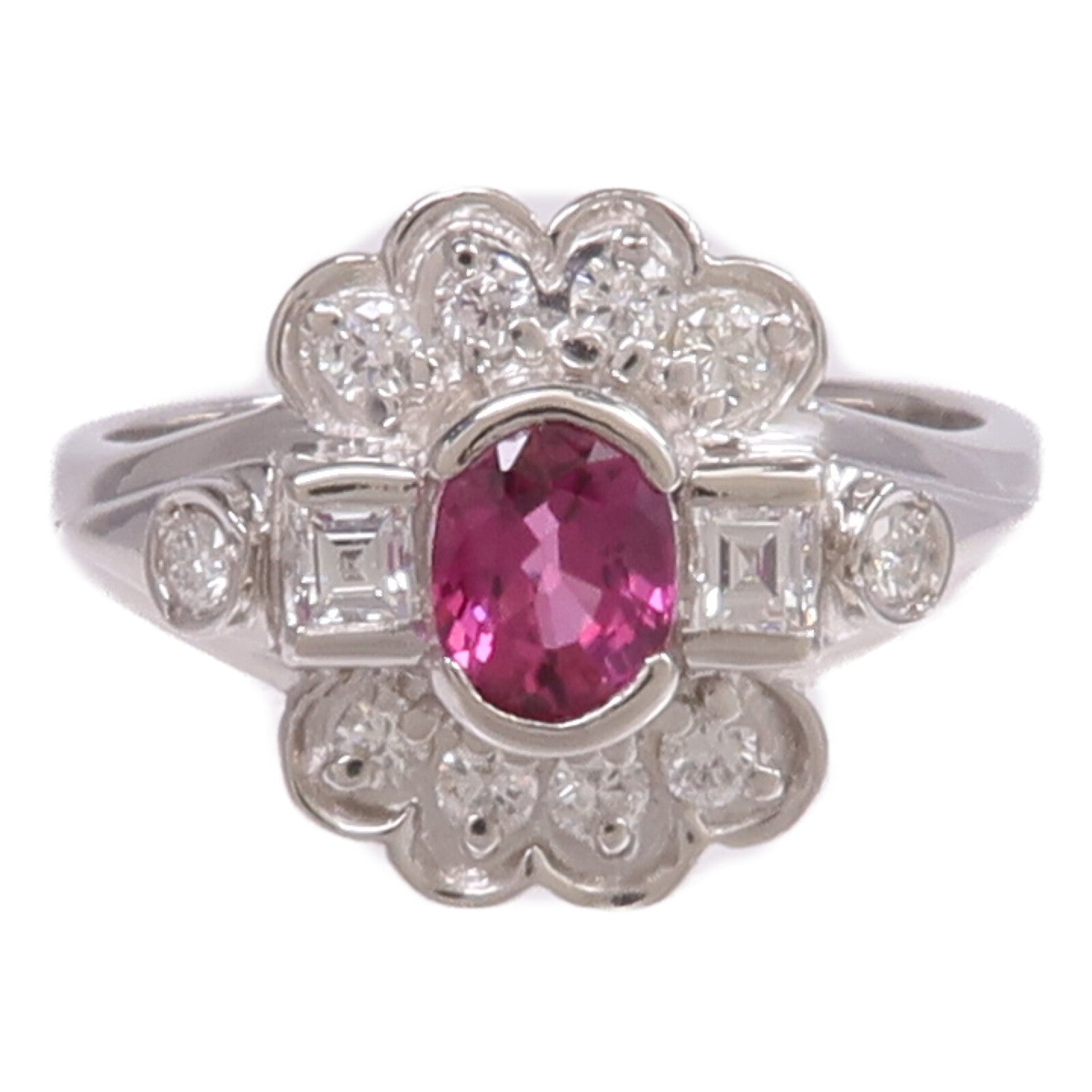 JEWELRY PT900鉑金Ruby Diamond Ring紅寶石/鑽石戒指US#5.75