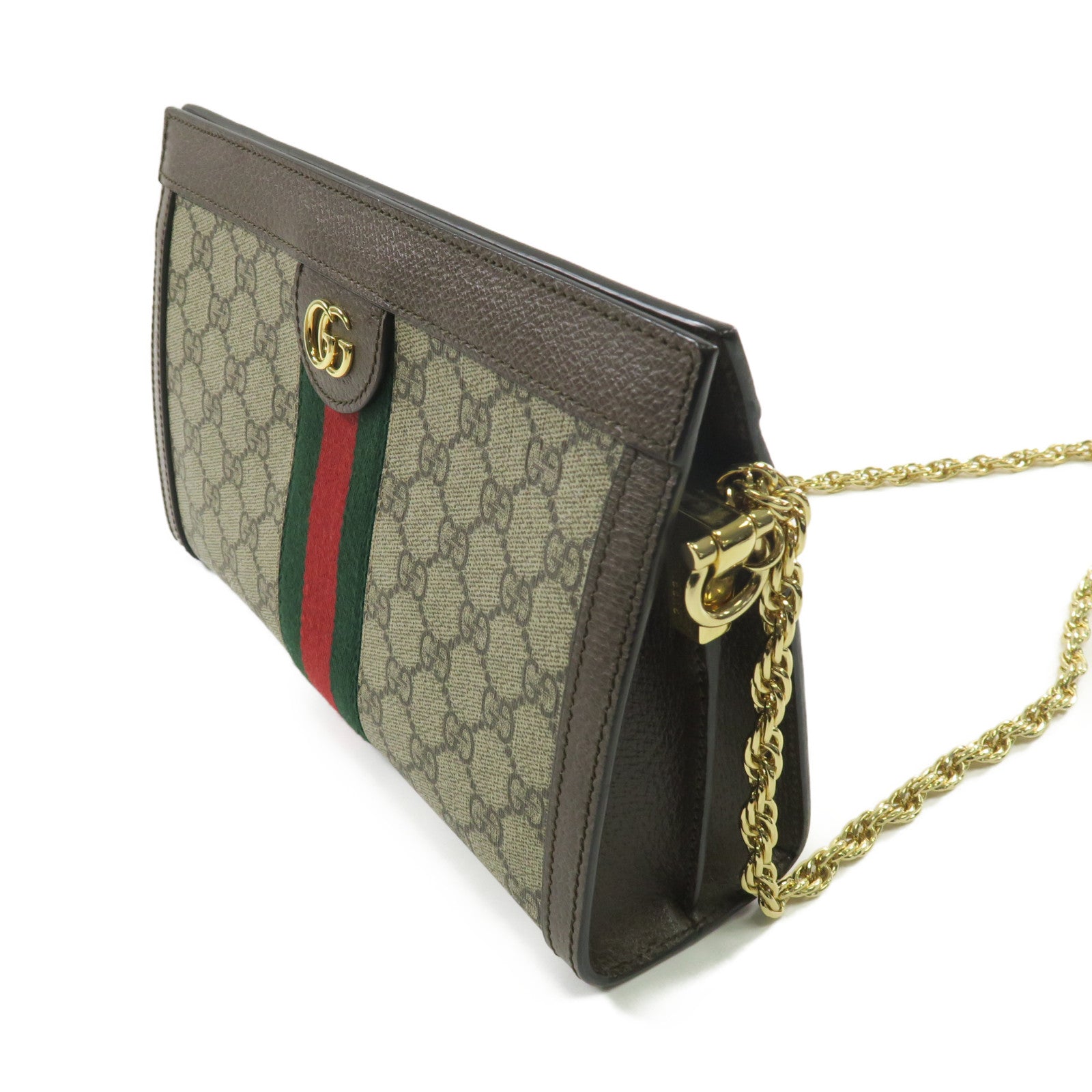 GUCCI 塗層帆布Ophidia金扣鏈帶肩背袋啡色