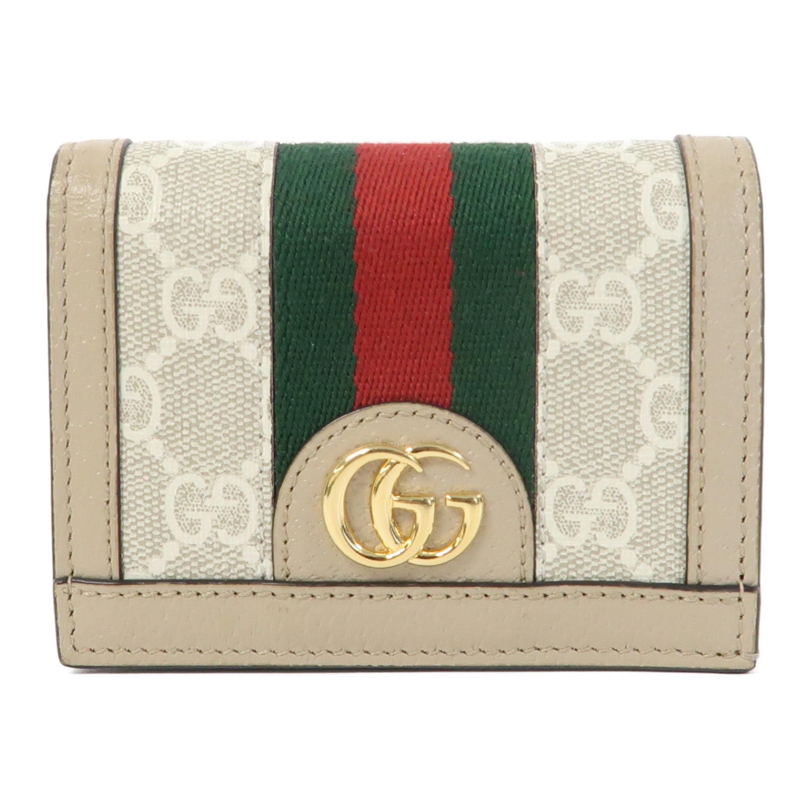 GUCCI 塗層帆布Ophidia GG Wallet金扣錢包米色/白色