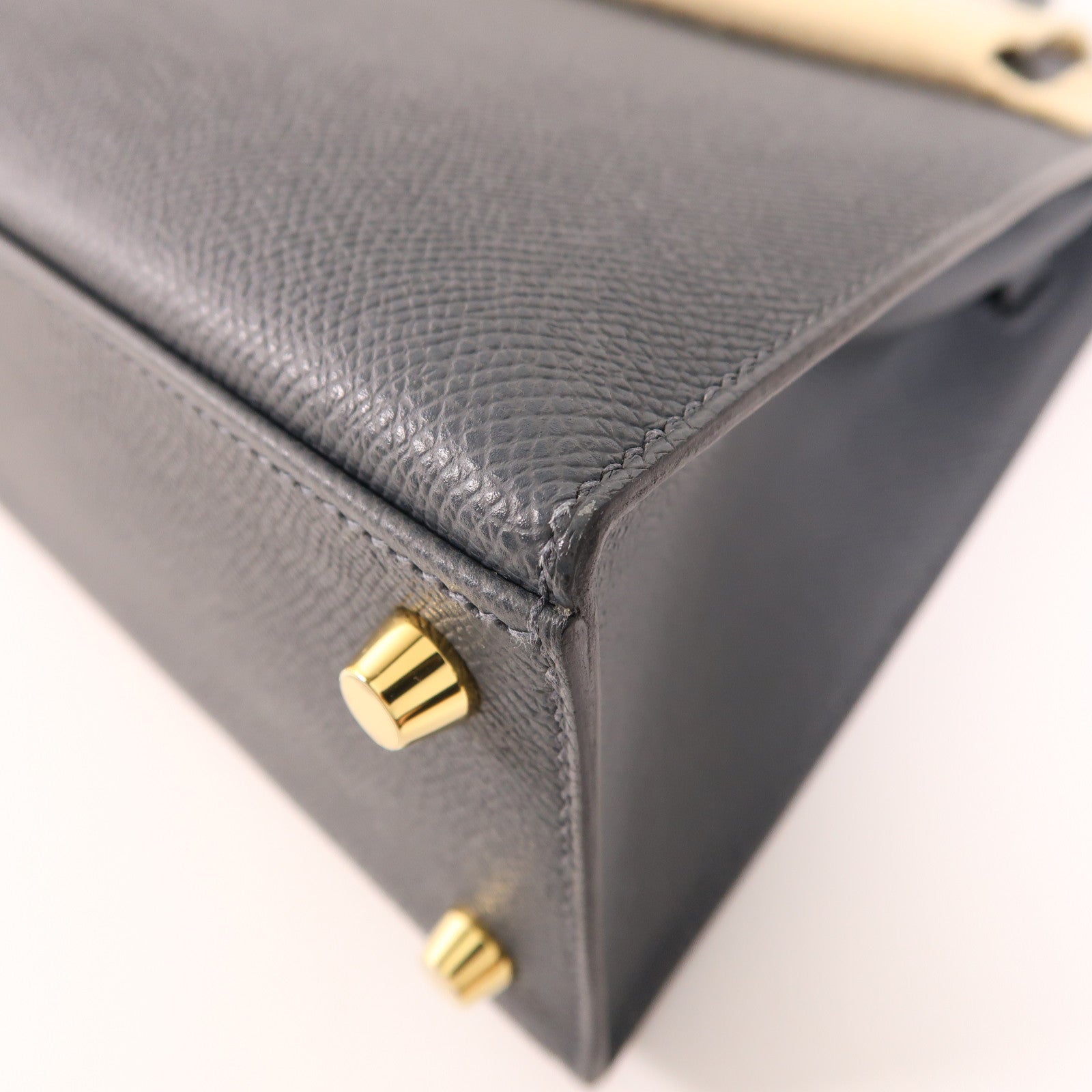 HERMES Epsom皮革Kelly 25金扣手挽肩背兩用袋H0 Gris Misty