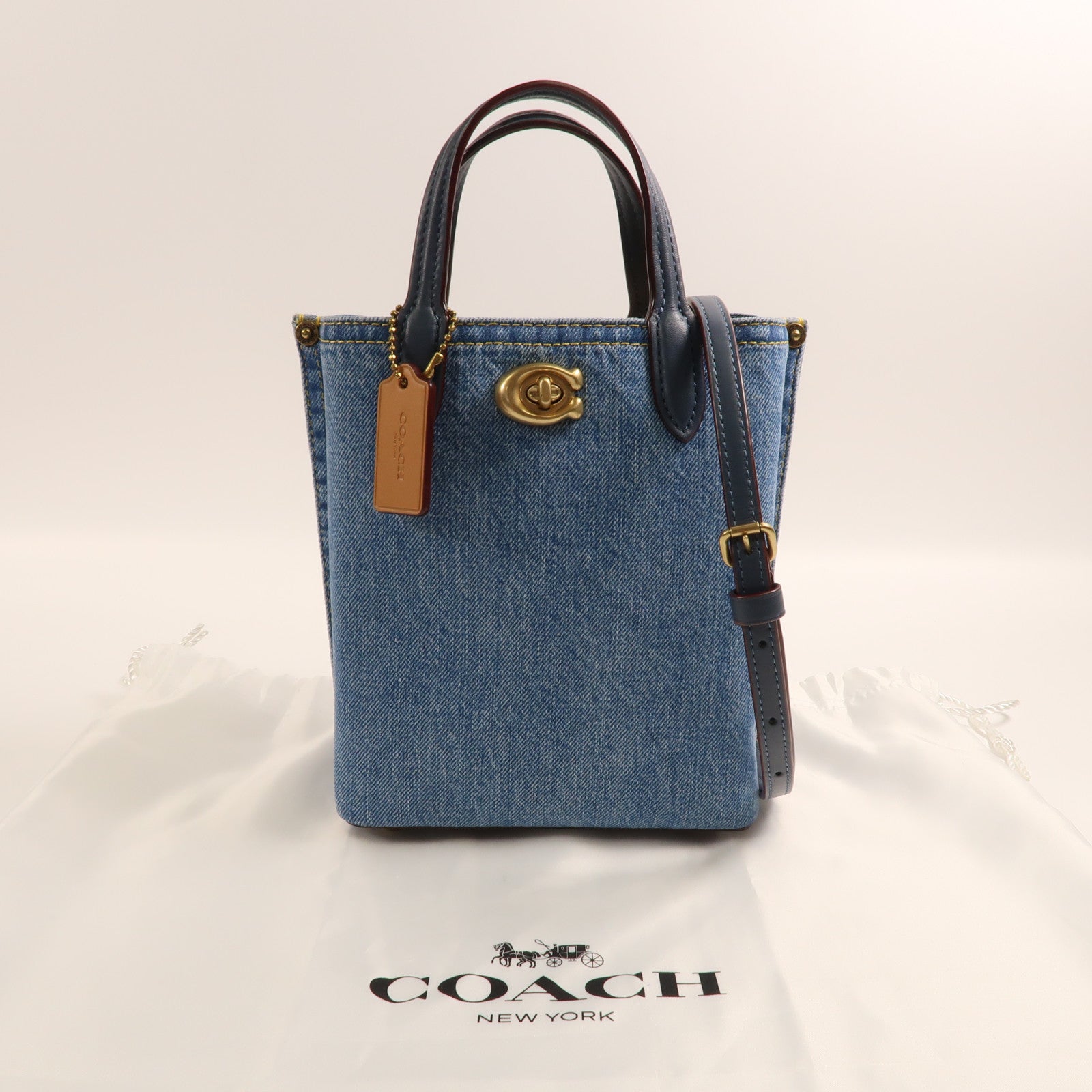 COACH 牛仔布2 Way Shoulder金扣手挽肩背兩用袋