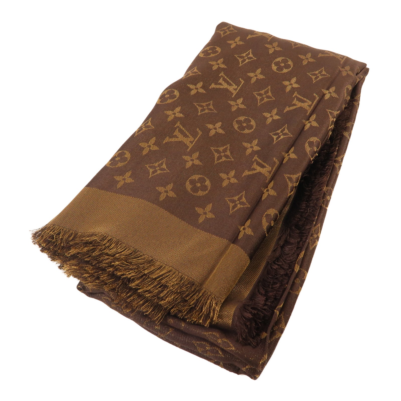 LOUIS VUITTON 絲質/人造絲Monogram Shine披肩啡色