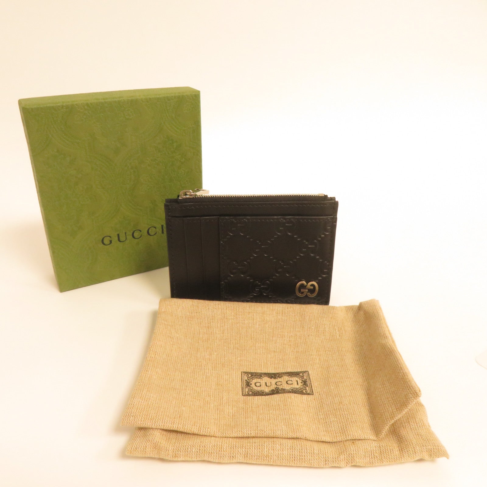 GUCCI 【激減優惠】牛皮皮革Card Case銀扣卡片套黑色