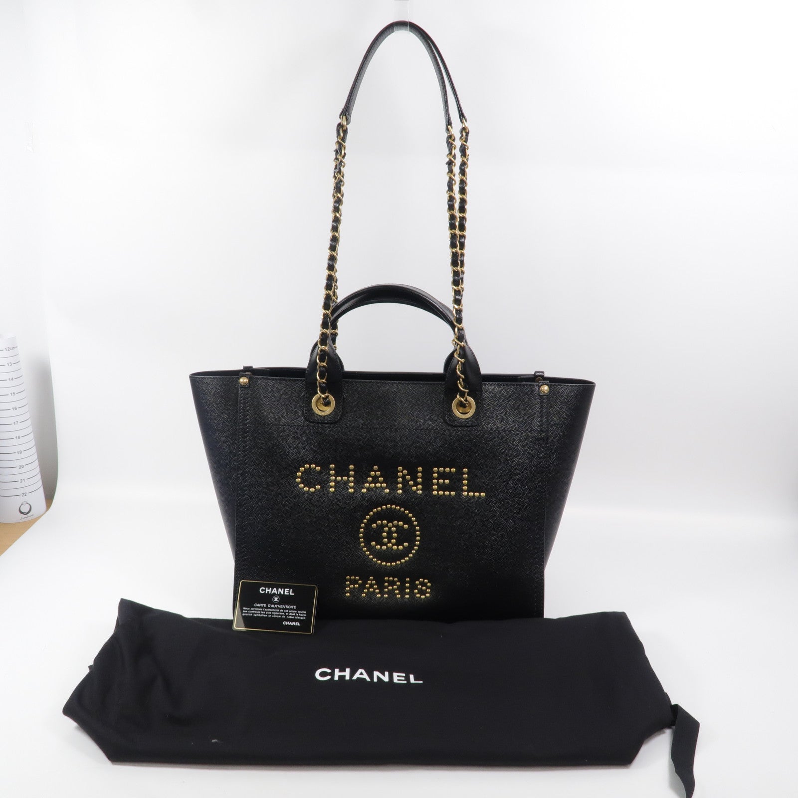 CHANEL 牛皮皮革Deauville Tote鏈帶手挽肩背兩用袋
