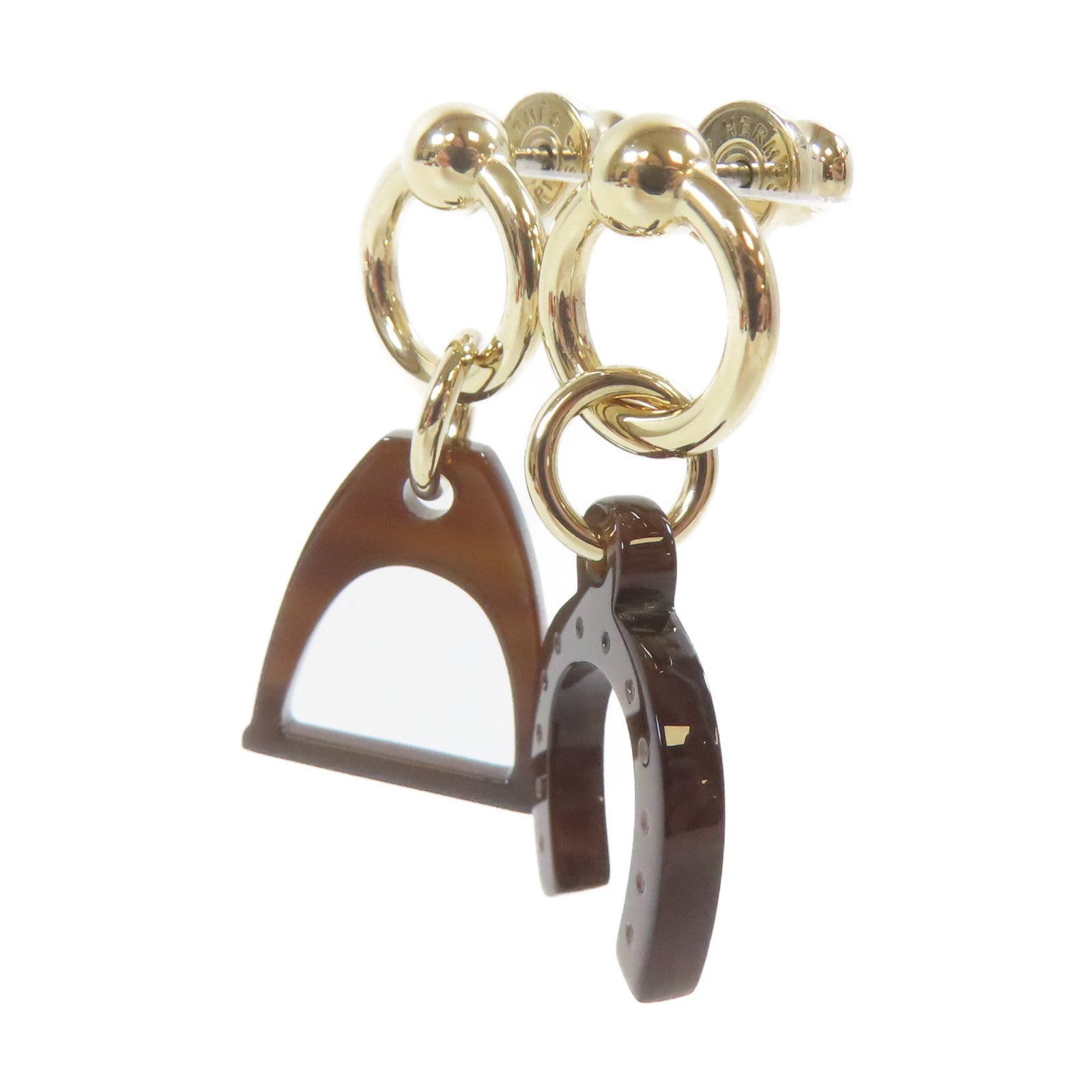 HERMES 【激減優惠】Horn/金屬Pierced Earring耳環啡色/金色