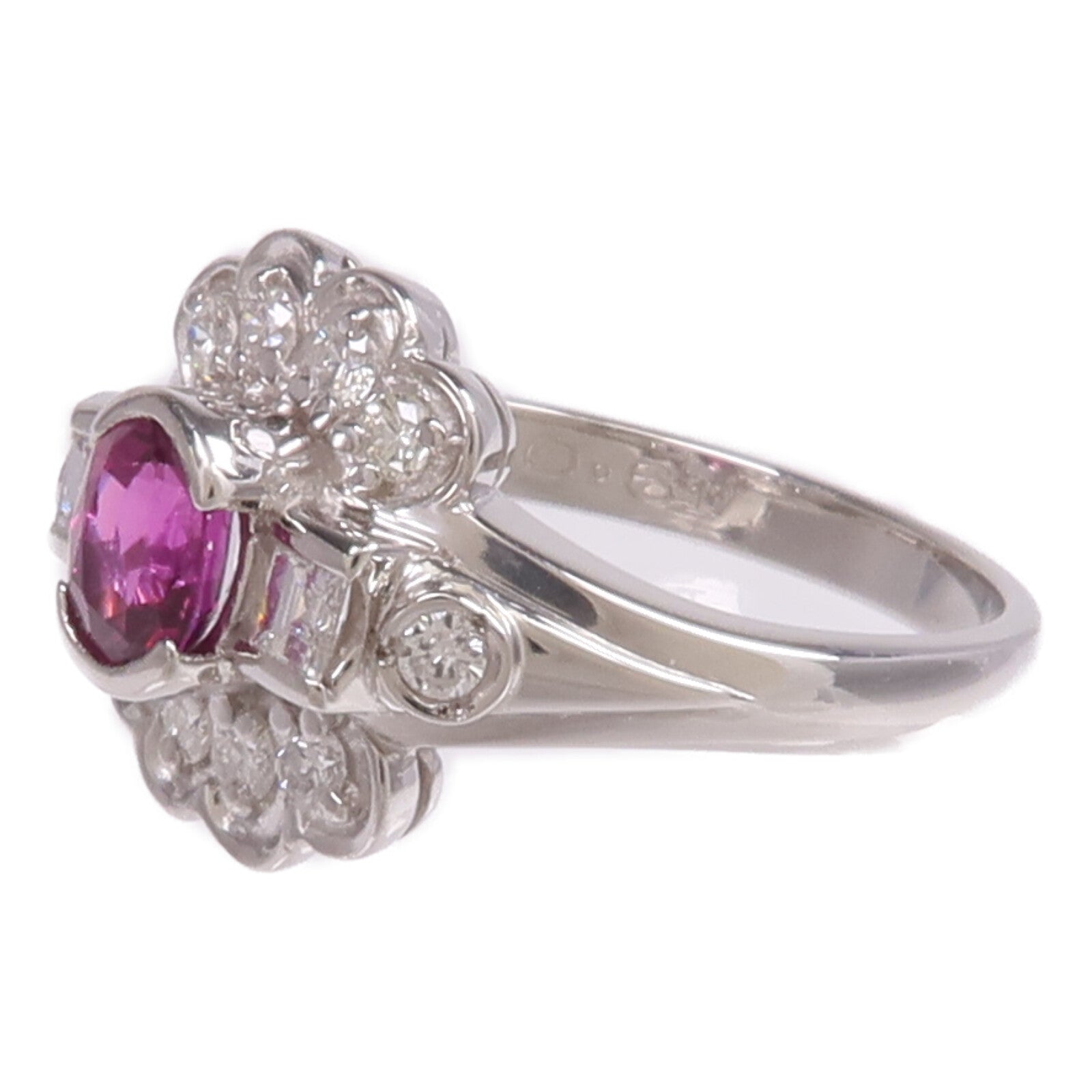 JEWELRY PT900鉑金Ruby Diamond Ring紅寶石/鑽石戒指US#5.75