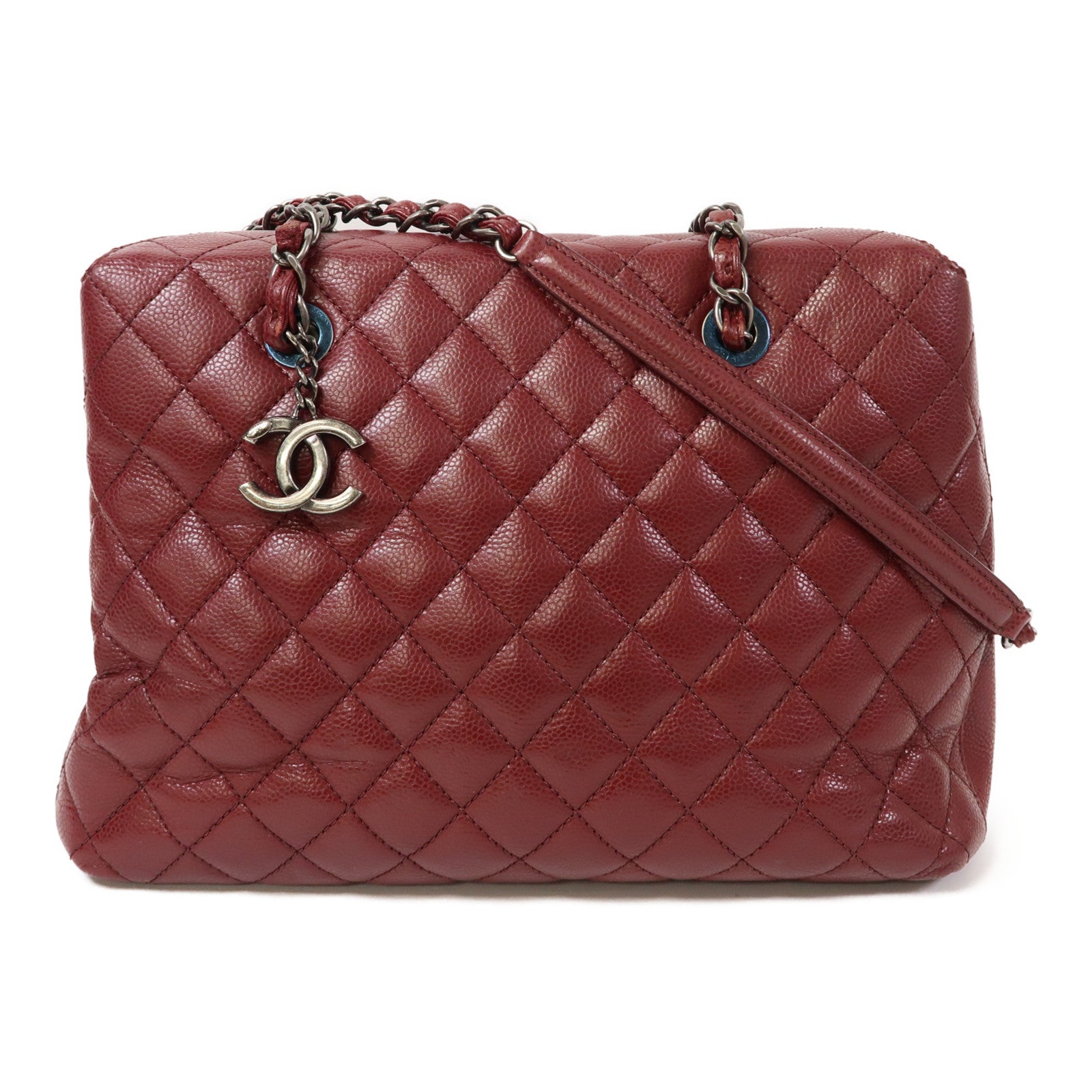 CHANEL 【激減優惠】菱格牛皮皮革Chain Shoulder銀扣鏈帶肩背袋紅色