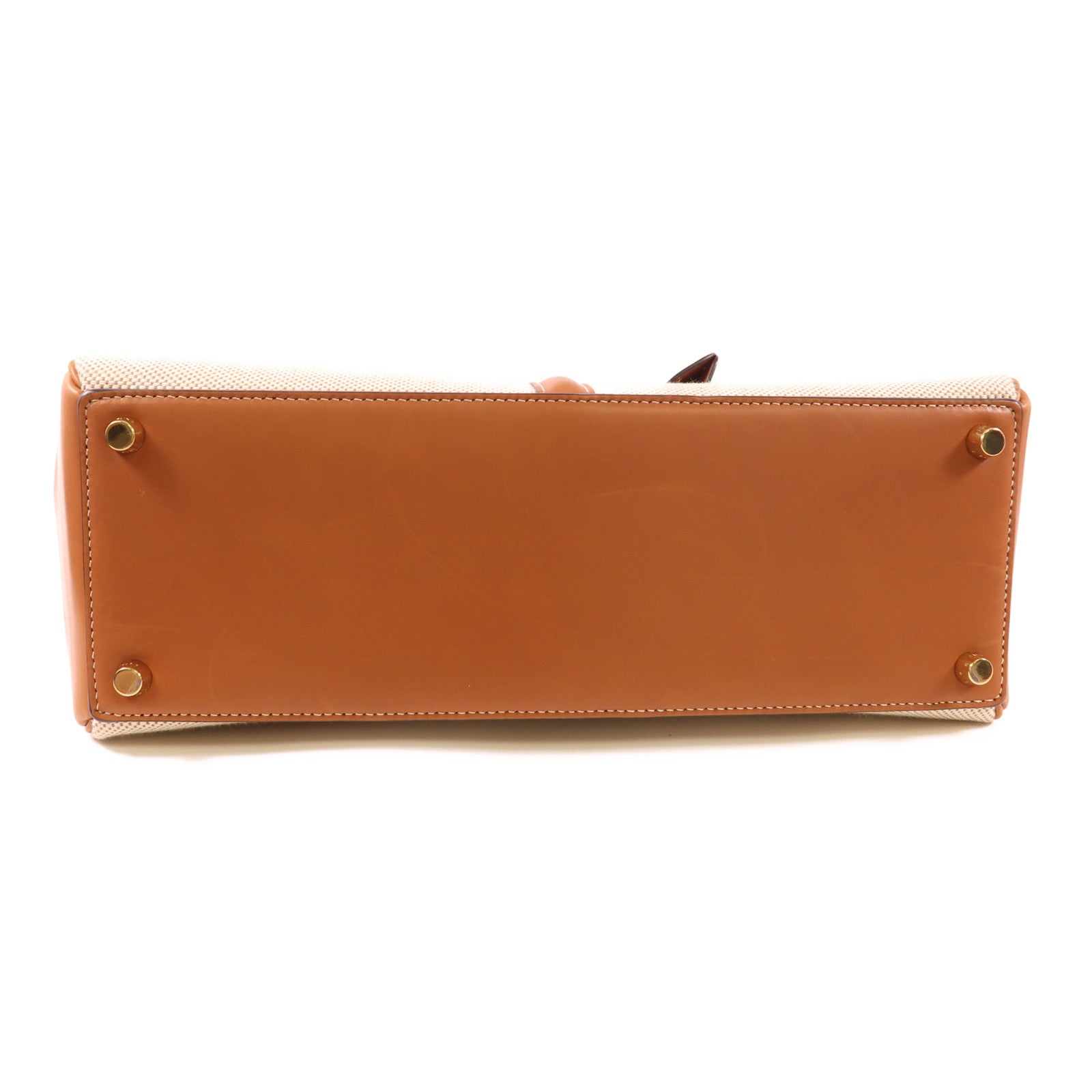 CELINE GHW Classique 16 2Way Shoulder Handbag Canvas/Calfskin Leather Caramel