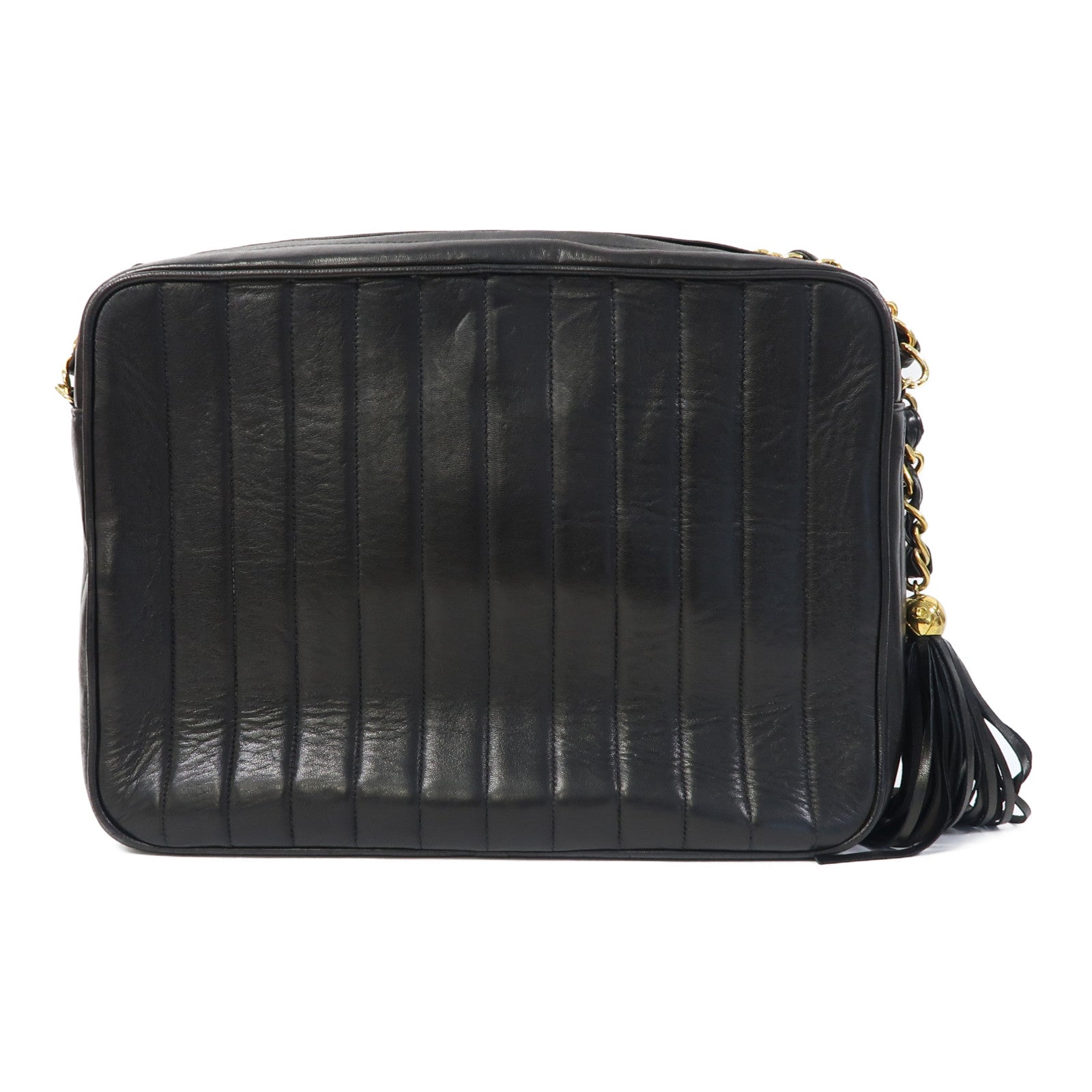 CHANEL 牛皮皮革Chain Shoulder金扣鏈帶肩背袋黑色