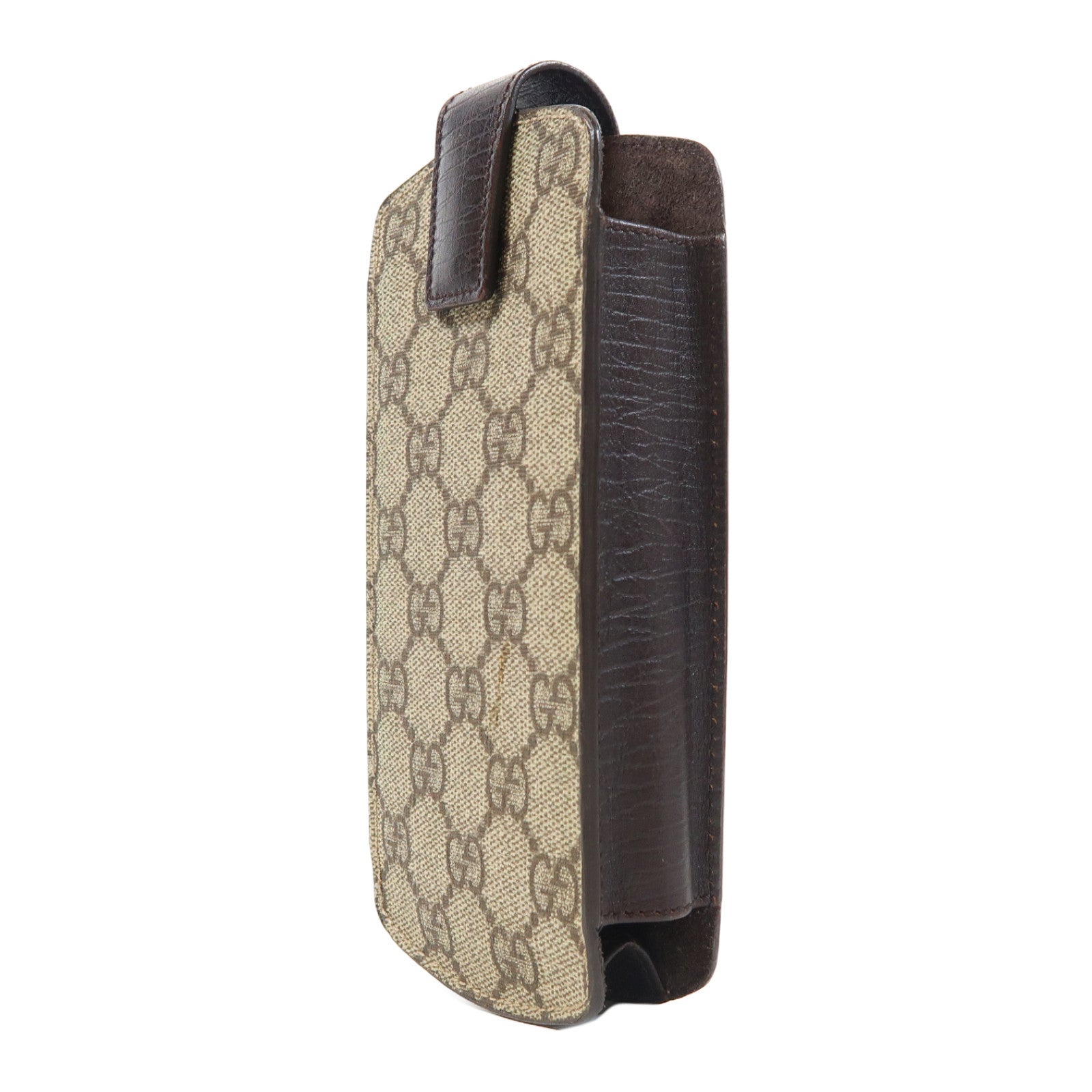 GUCCI 塗層帆布Phone Holder銀扣手機套棕色