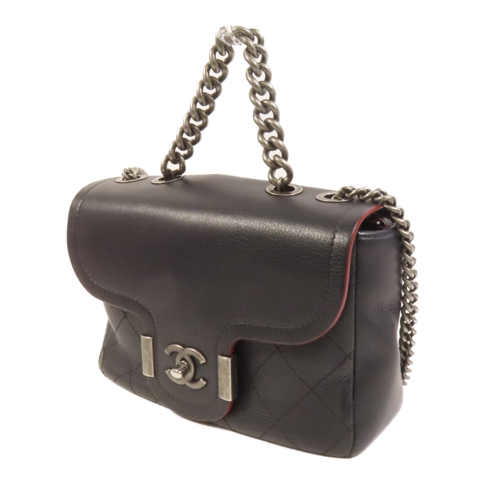 CHANEL 牛皮皮革2 Way Shoulder銀扣手挽肩背兩用袋