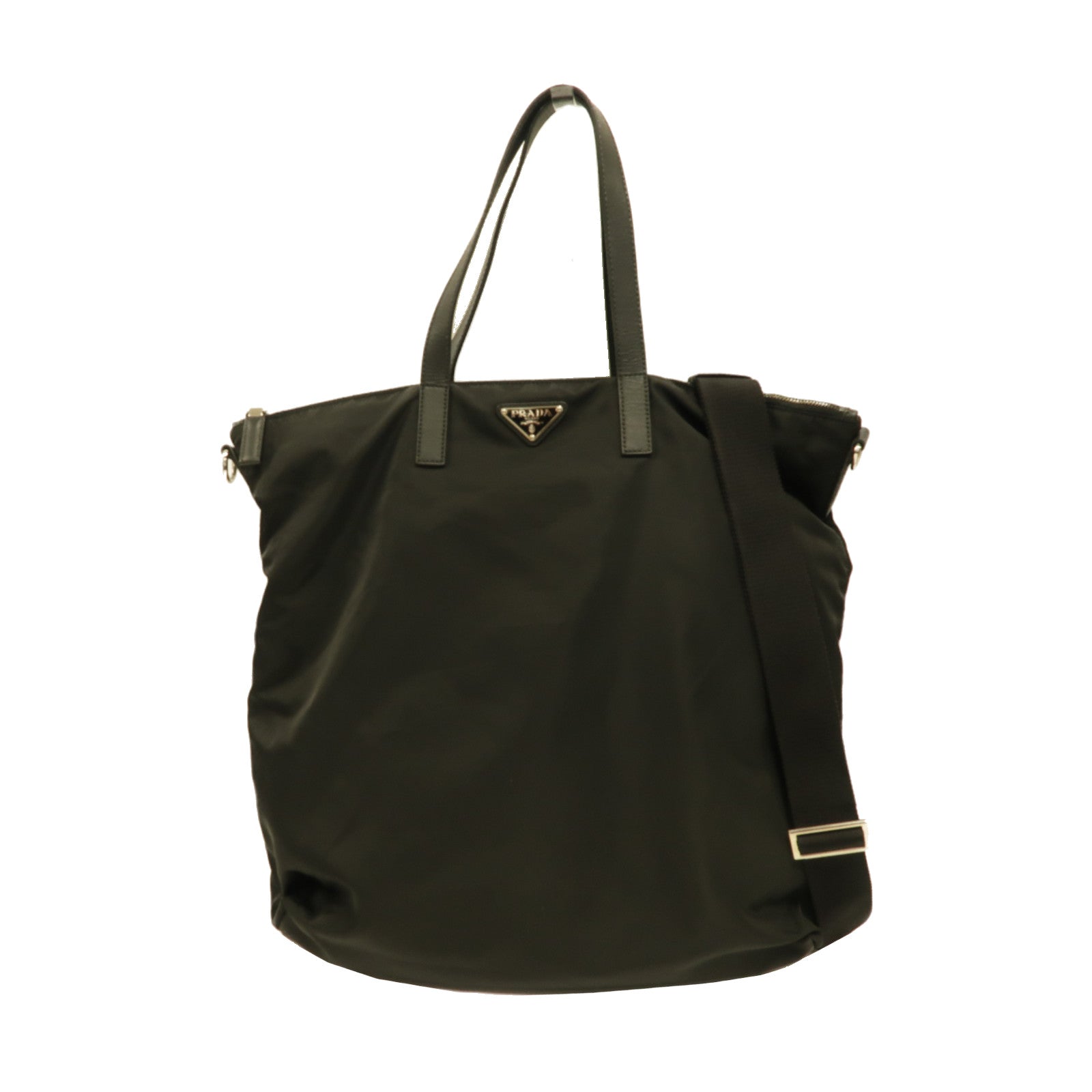 PRADA 尼龍2 Way Shoulder銀扣手挽肩背兩用袋黑色