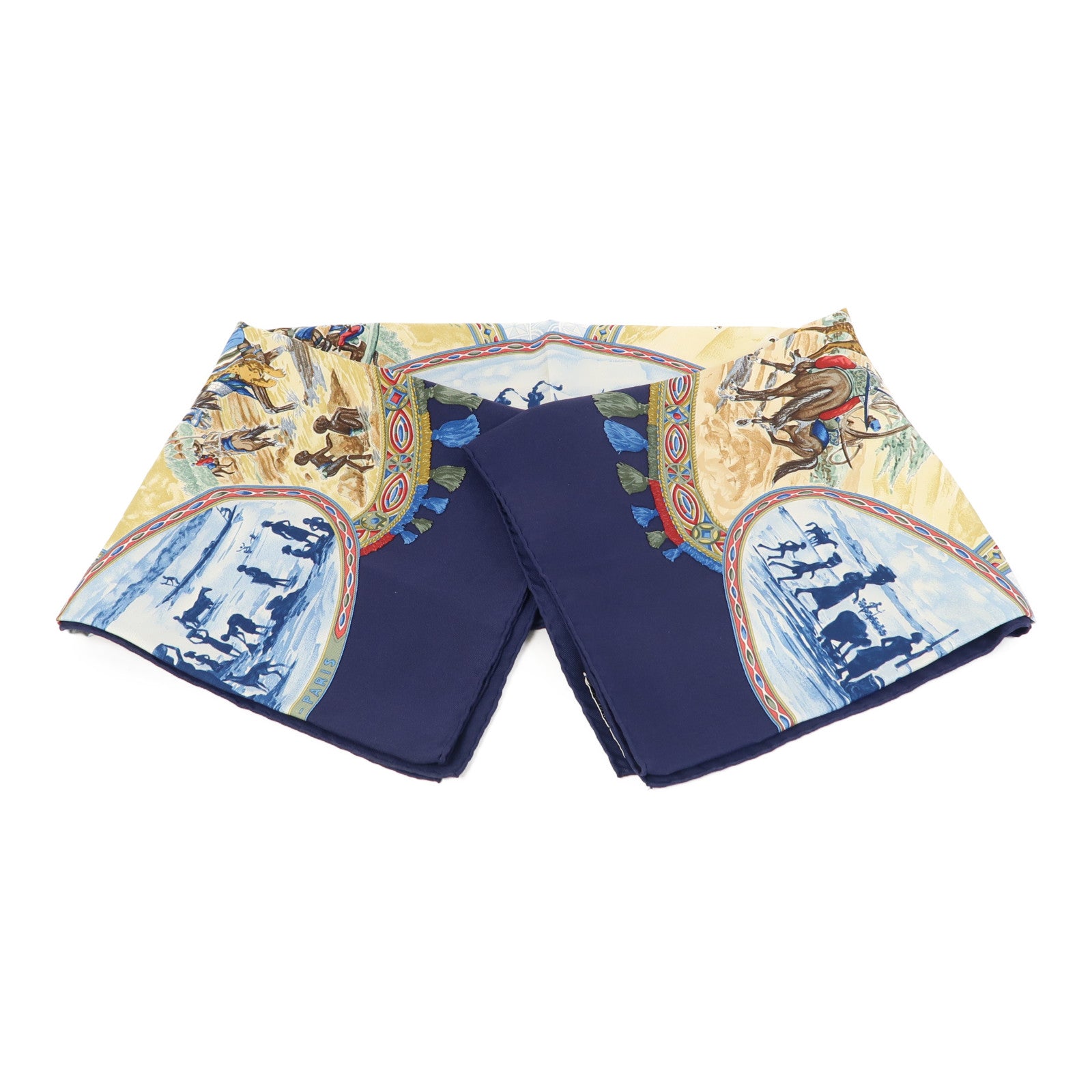 HERMES 絲質Scarf 90X90cm絲巾深藍色/彩色
