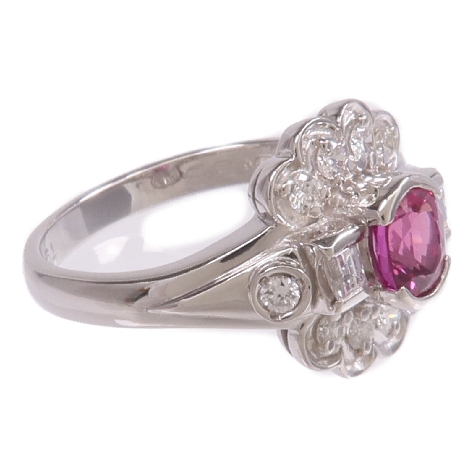JEWELRY PT900鉑金Ruby Diamond Ring紅寶石/鑽石戒指US#5.75