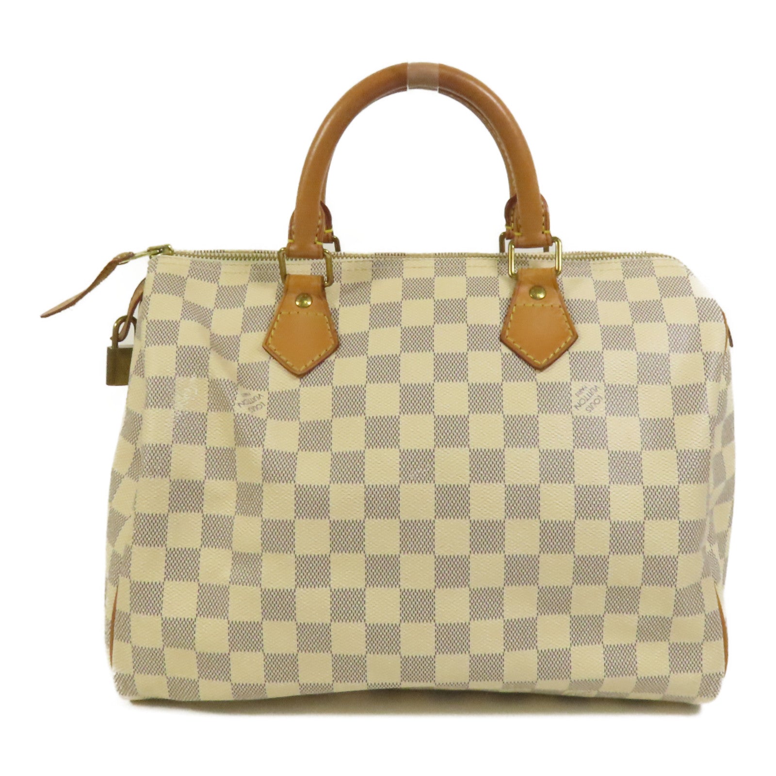 LOUIS VUITTON Damier Azur Speedy 30金扣手挽袋白色
