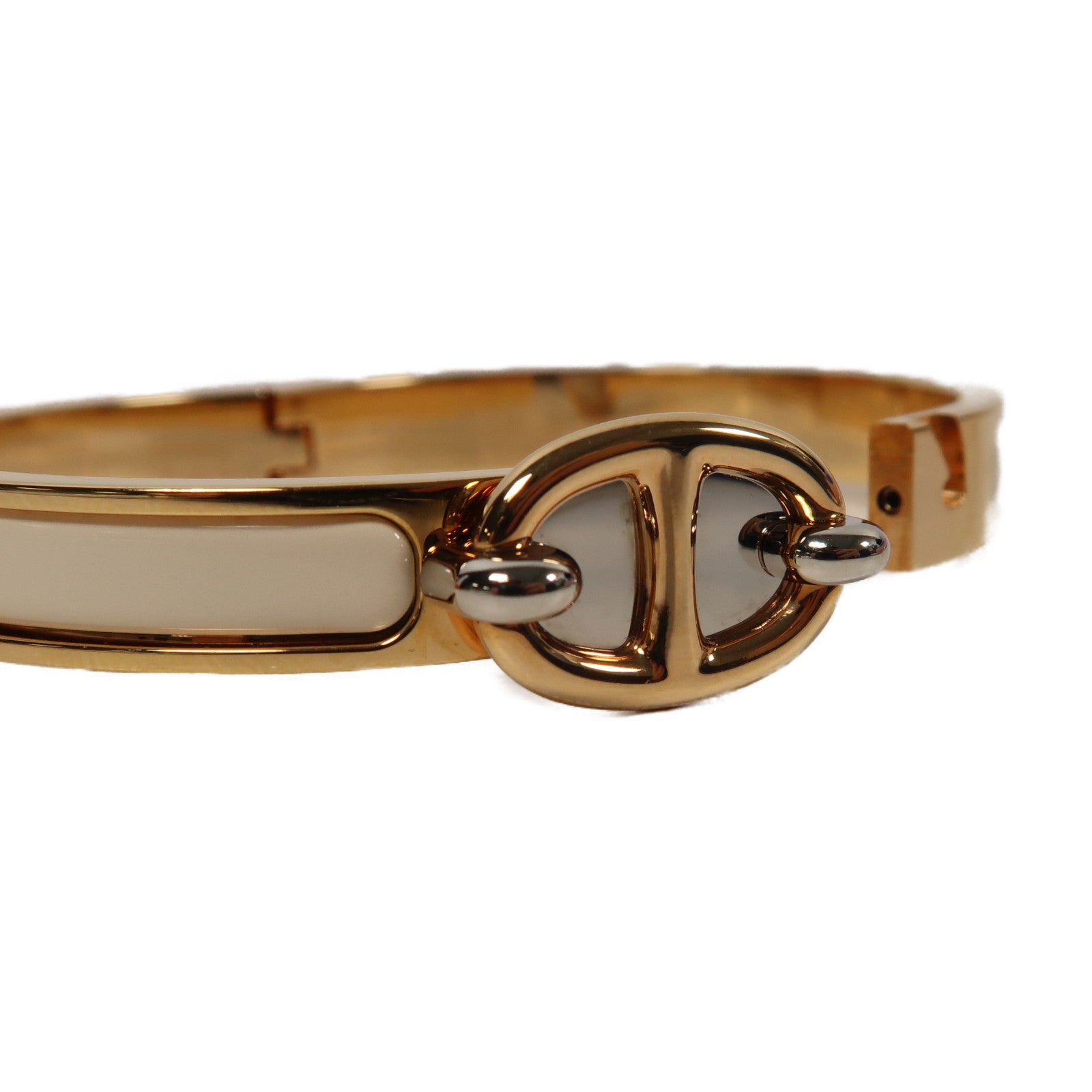 HERMES 金屬Mini Clic Chaine d'Ancre手鐲奶油白色
