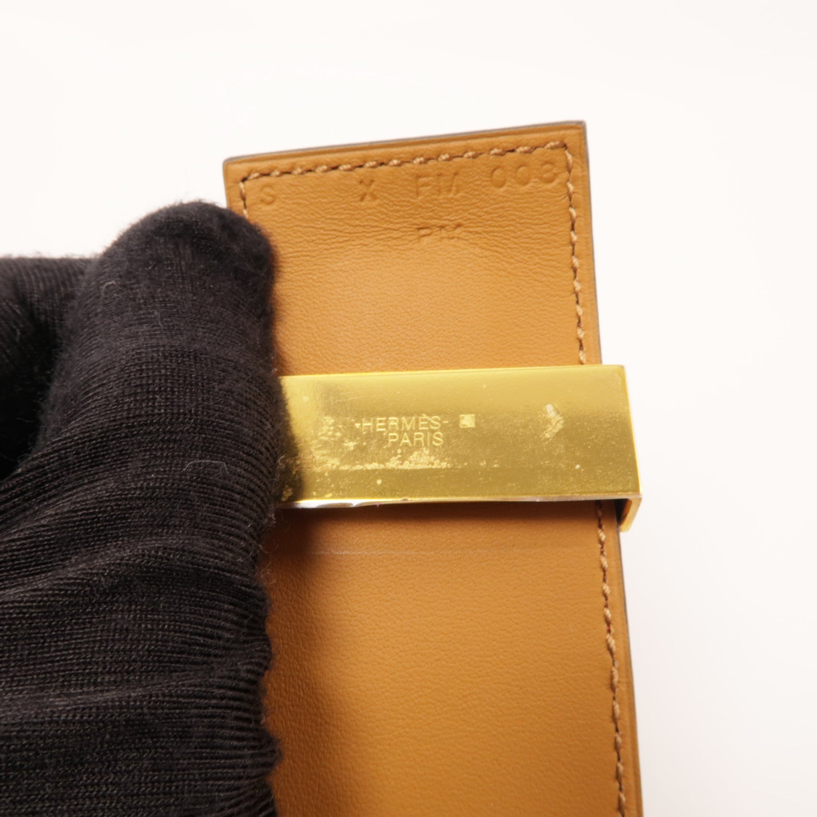 HERMES Swift皮革CDC金扣手鐲棕色