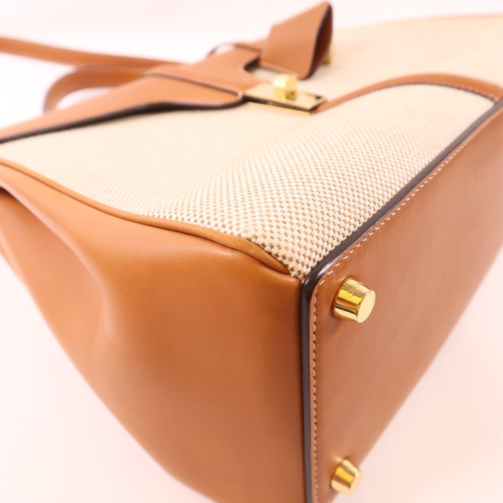 CELINE 帆布/牛皮皮革Classique 16金扣手挽肩背兩用袋