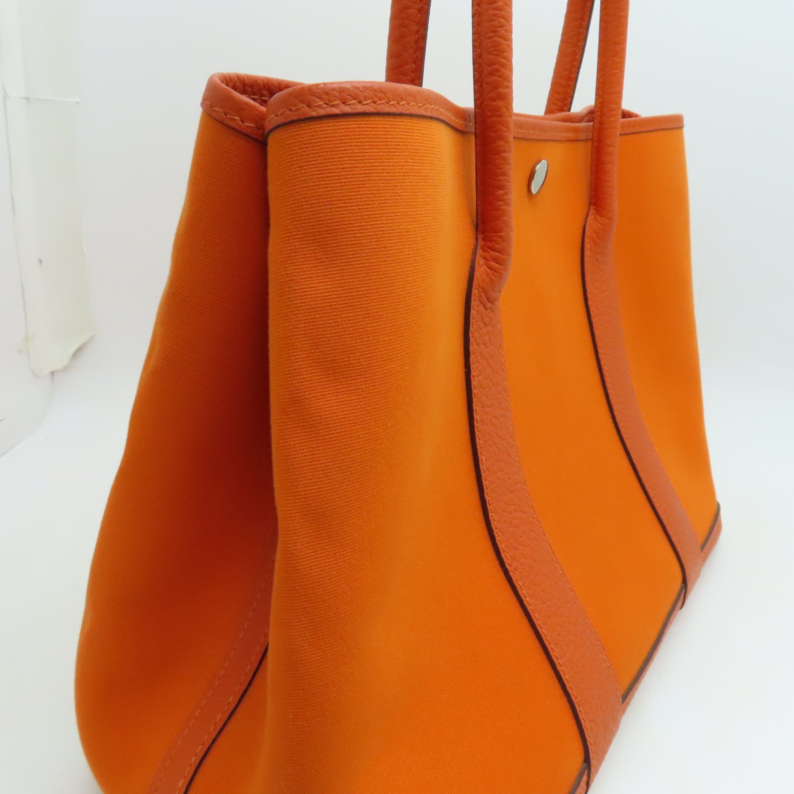 HERMES Canvas Garden Party PM Silver Button Handle Bag Orange
