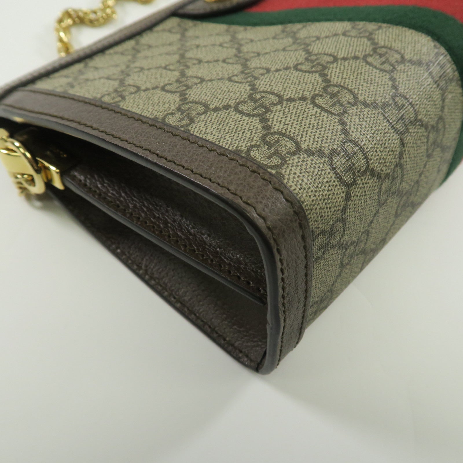 GUCCI 塗層帆布Ophidia金扣鏈帶肩背袋啡色